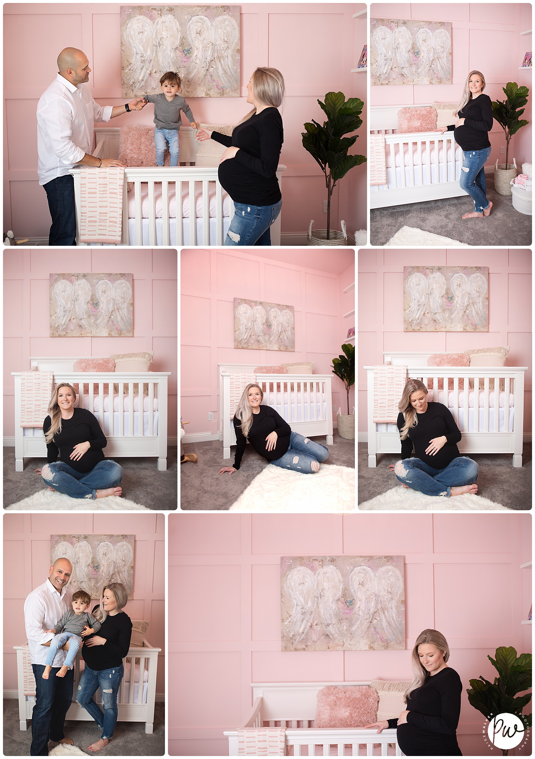 mom to be sitting in the girls nursery