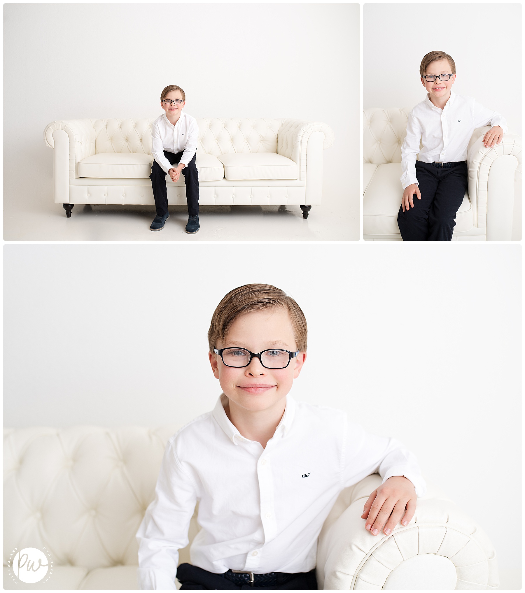 boy sitting on a white couch