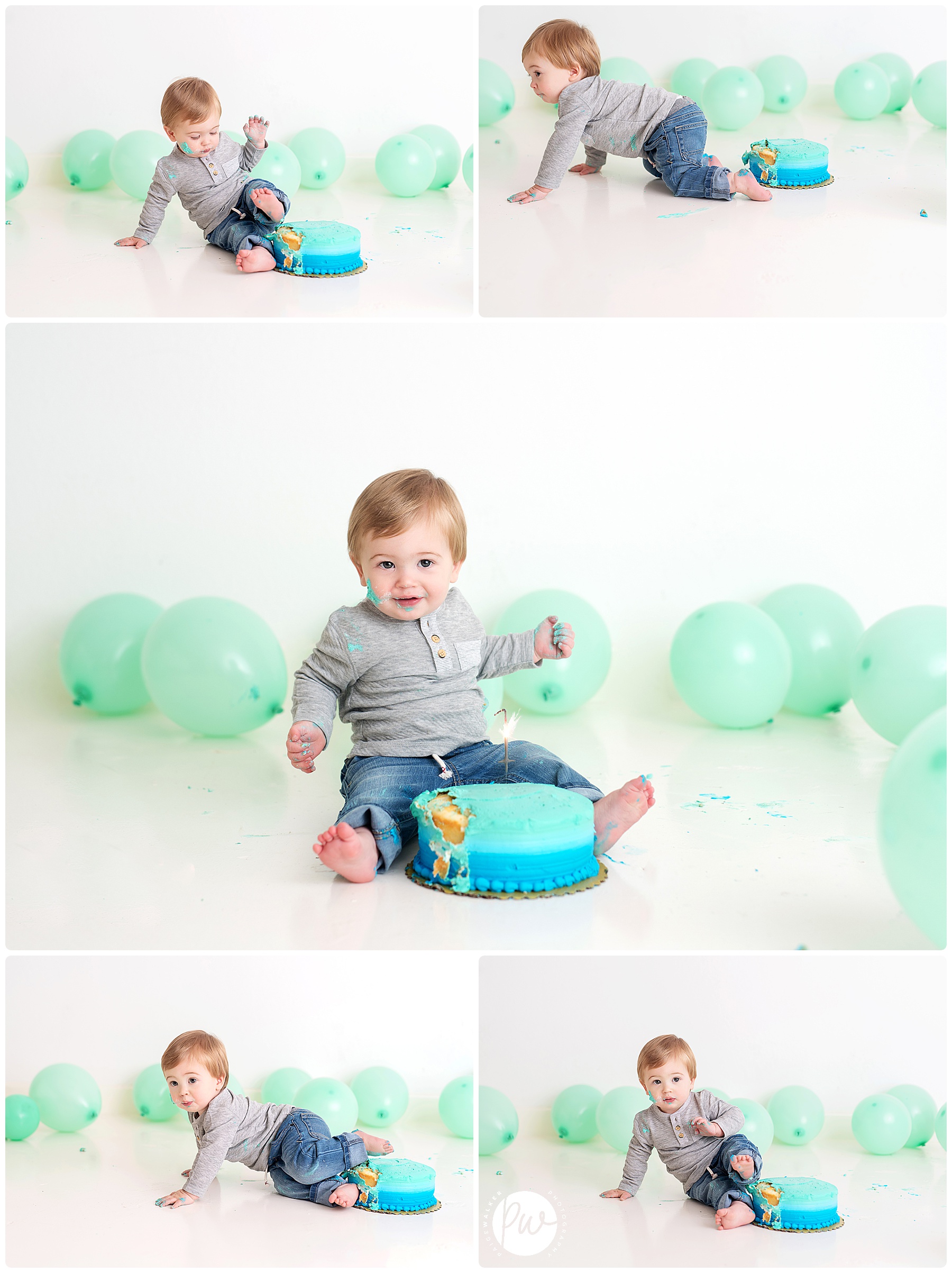 one year old celebrating his cake smash