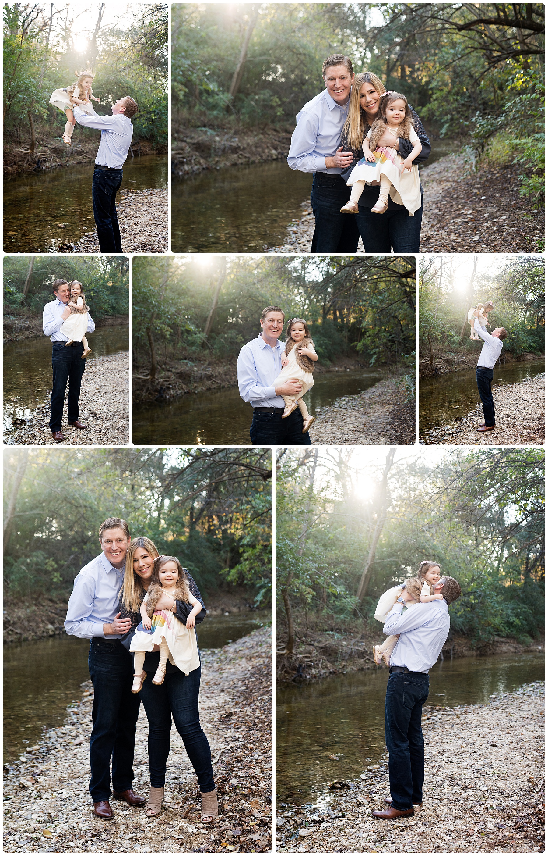 dad playing with his daughter near a creek