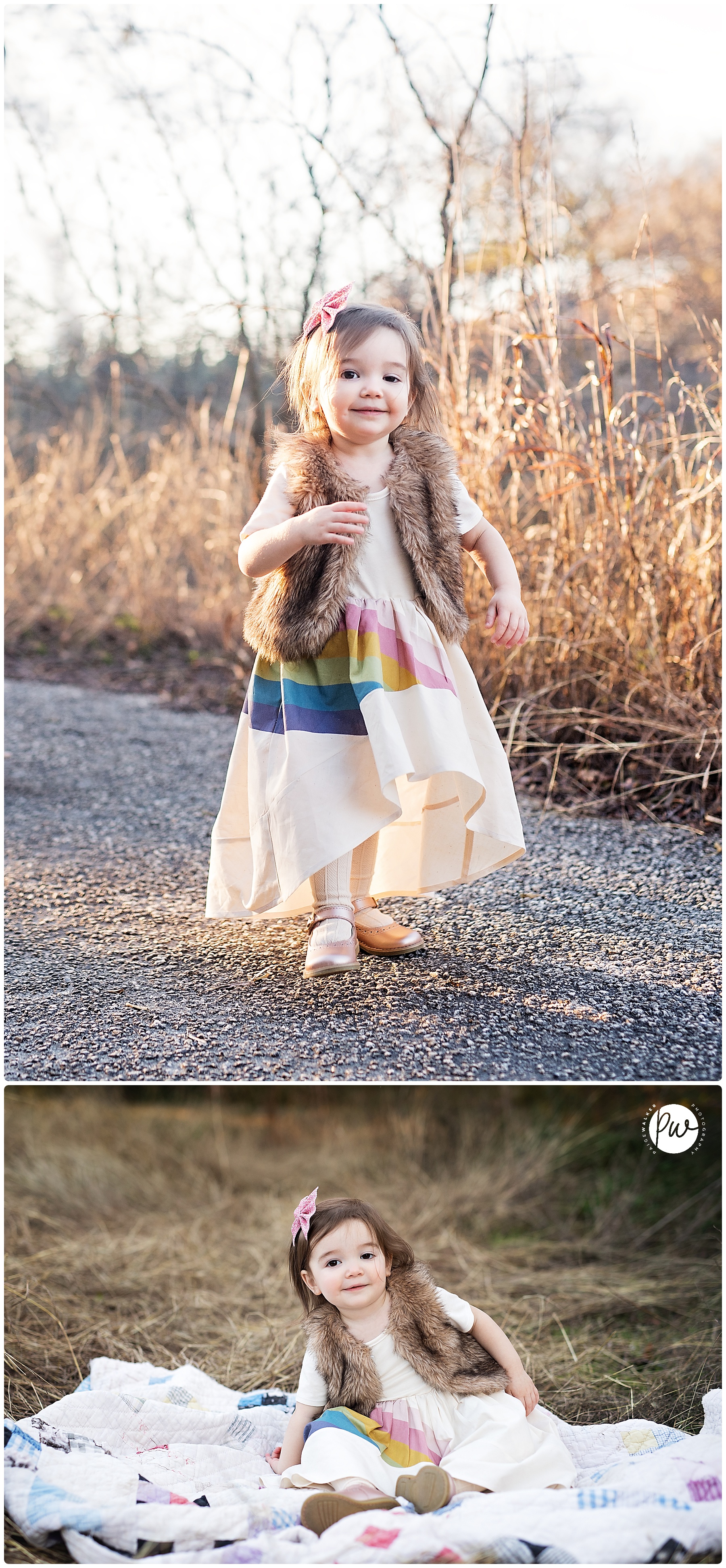 little girl running down a path