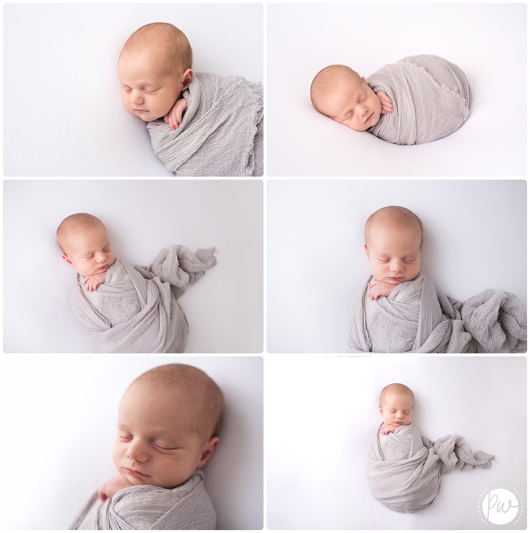 little newborn boy wrapped in gray