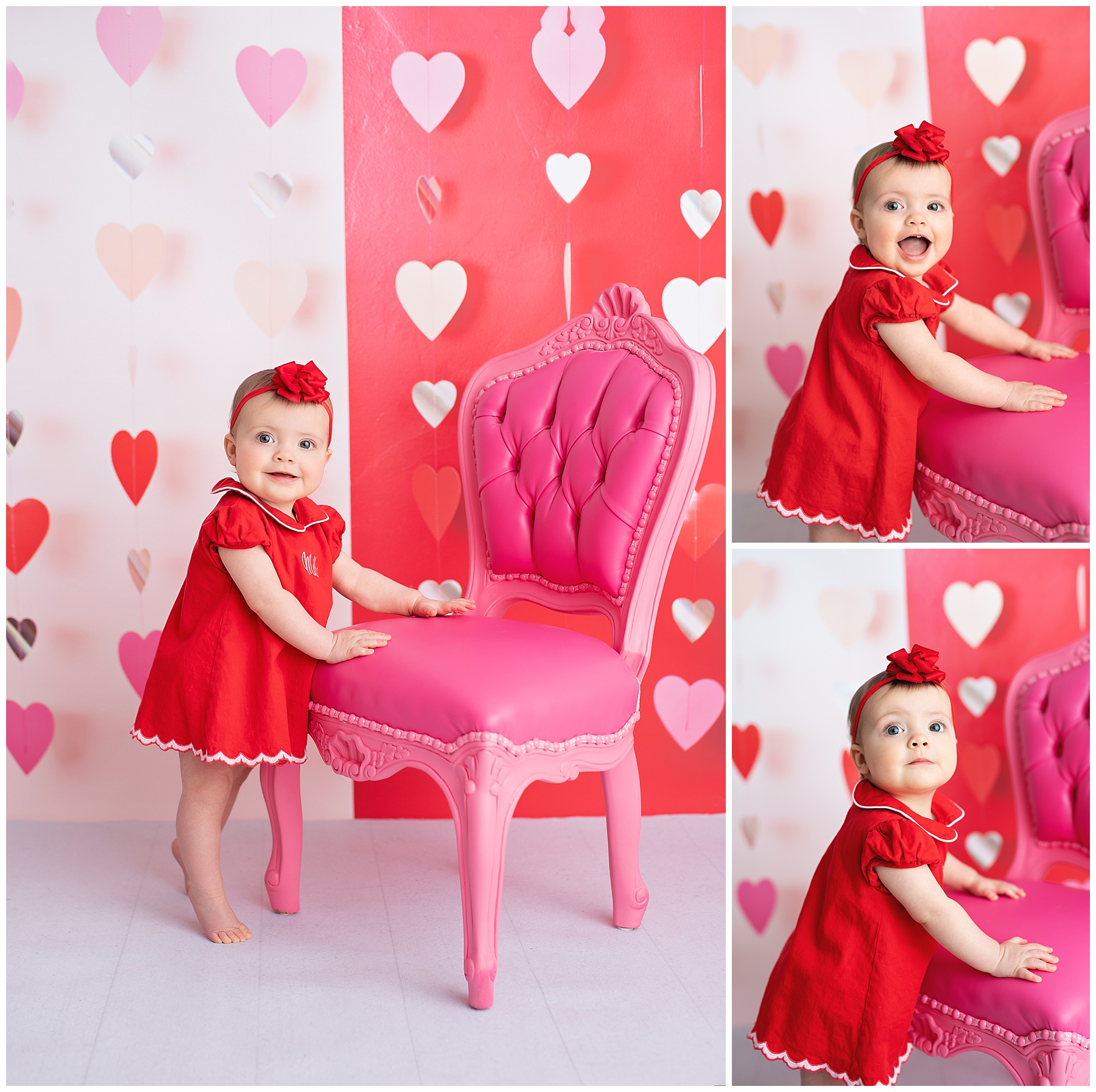 baby girl in the studio for Valentines day photos