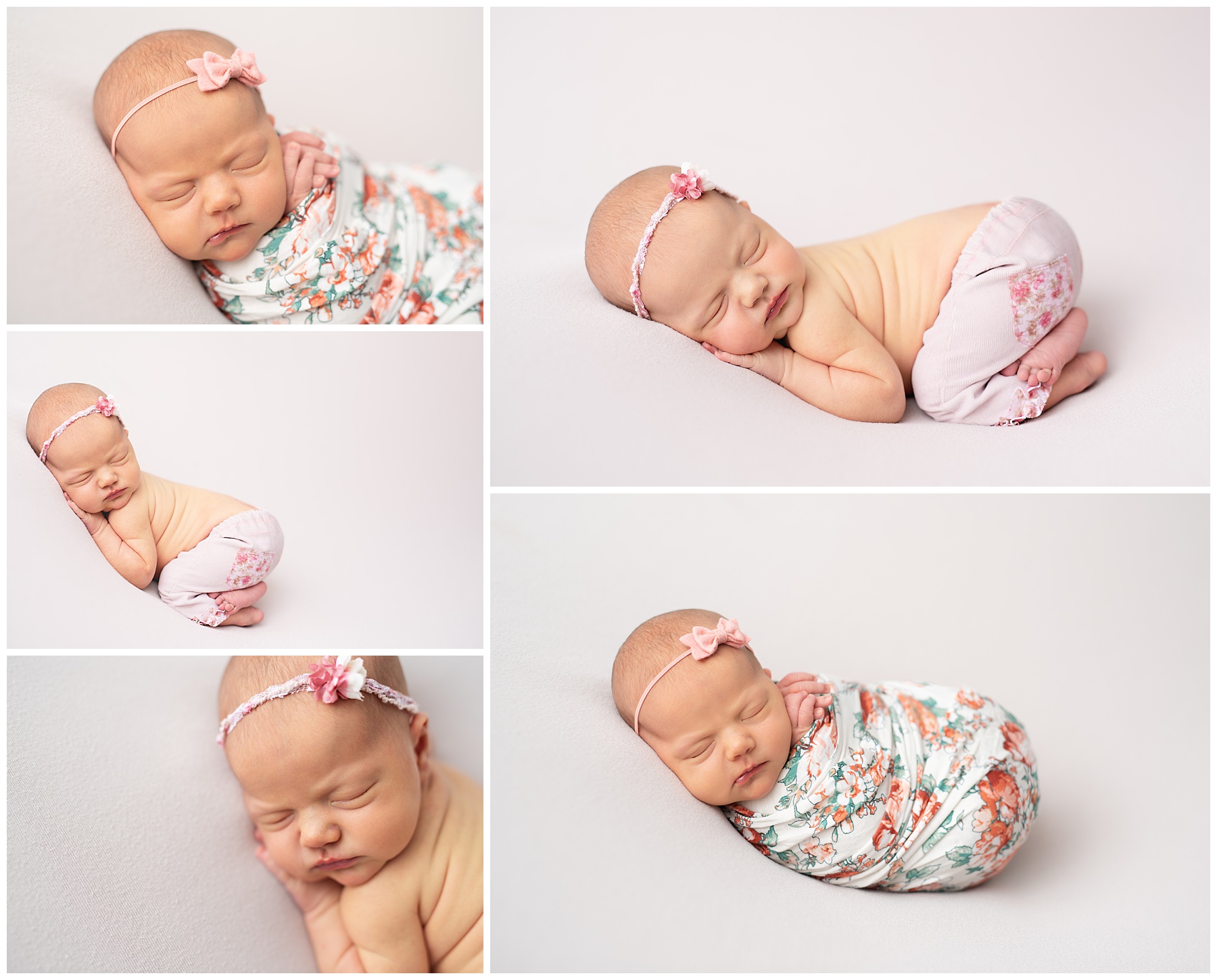 newborn girl in the studio wrapped up