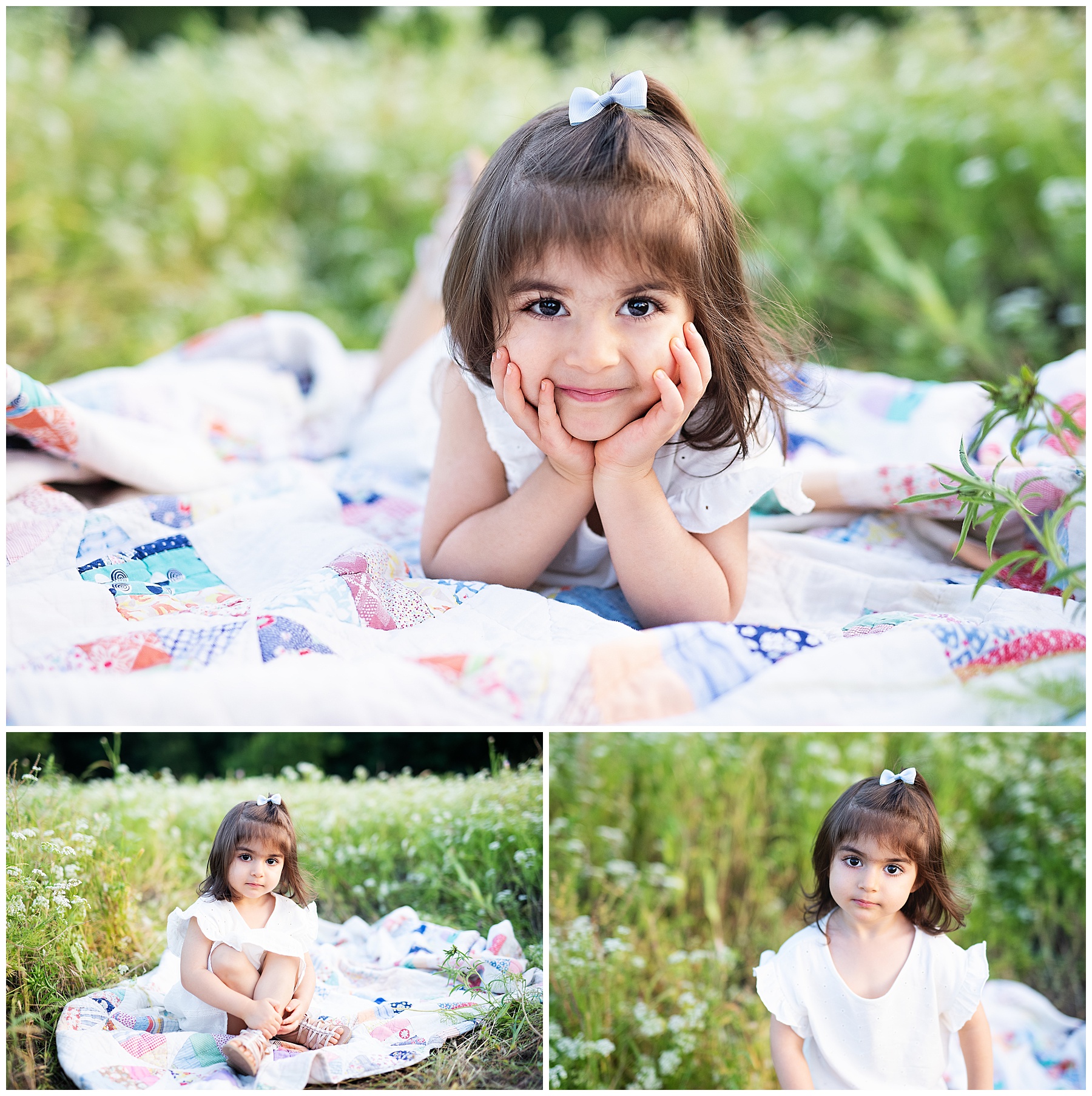 little girl sitting among the wildflowers