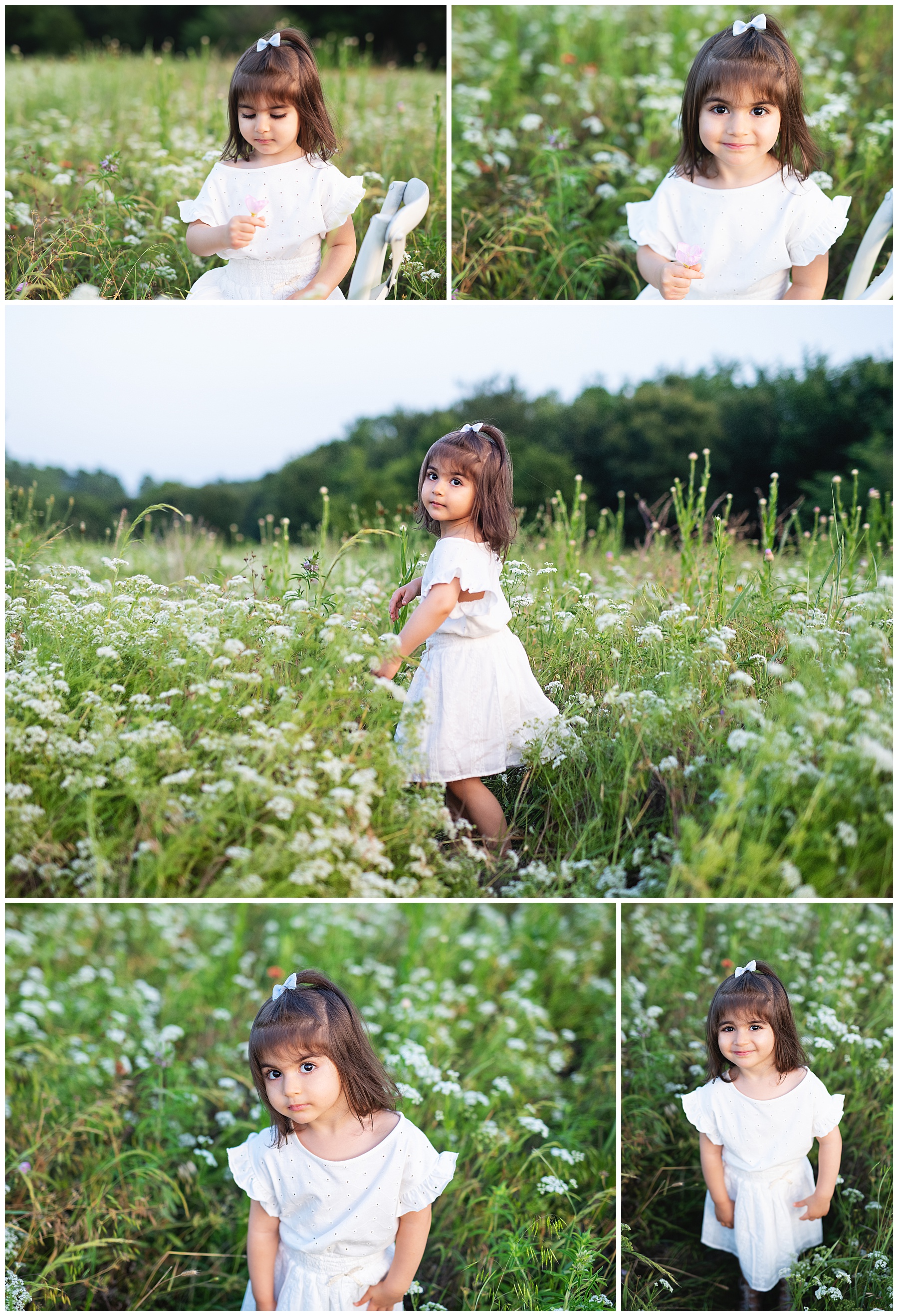 little girl walking around in the wildflowers