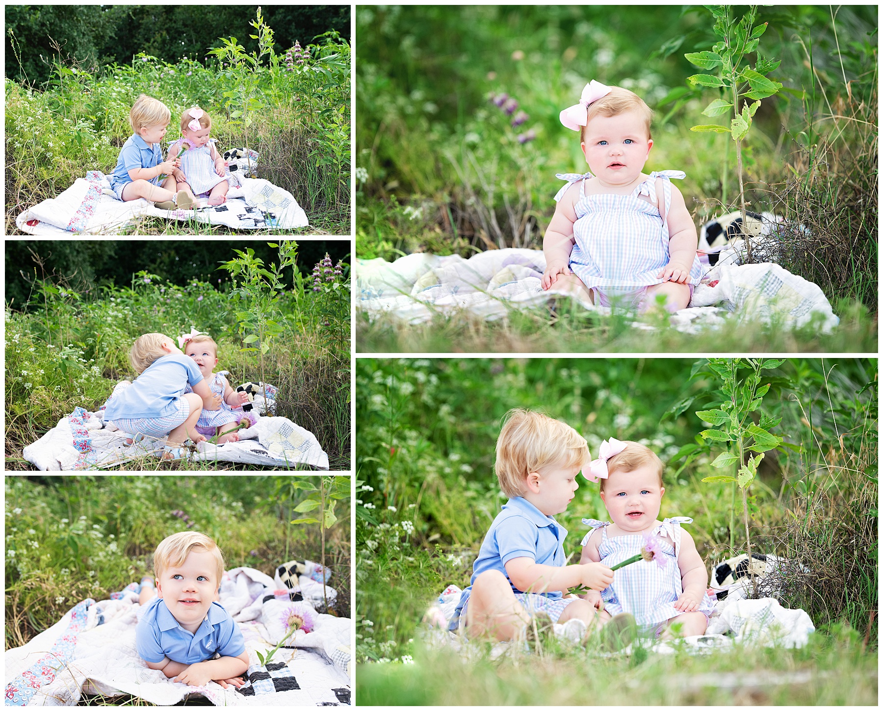 brother and sister sitting together in the wildflowers