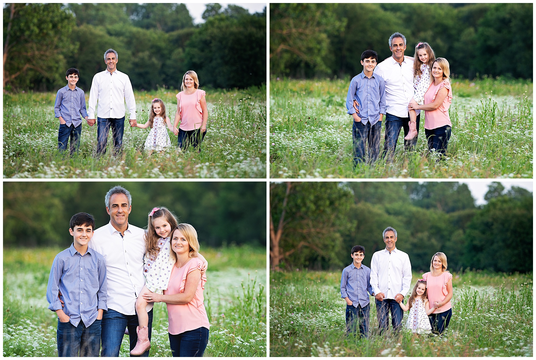 family standing in the tall wildflowers