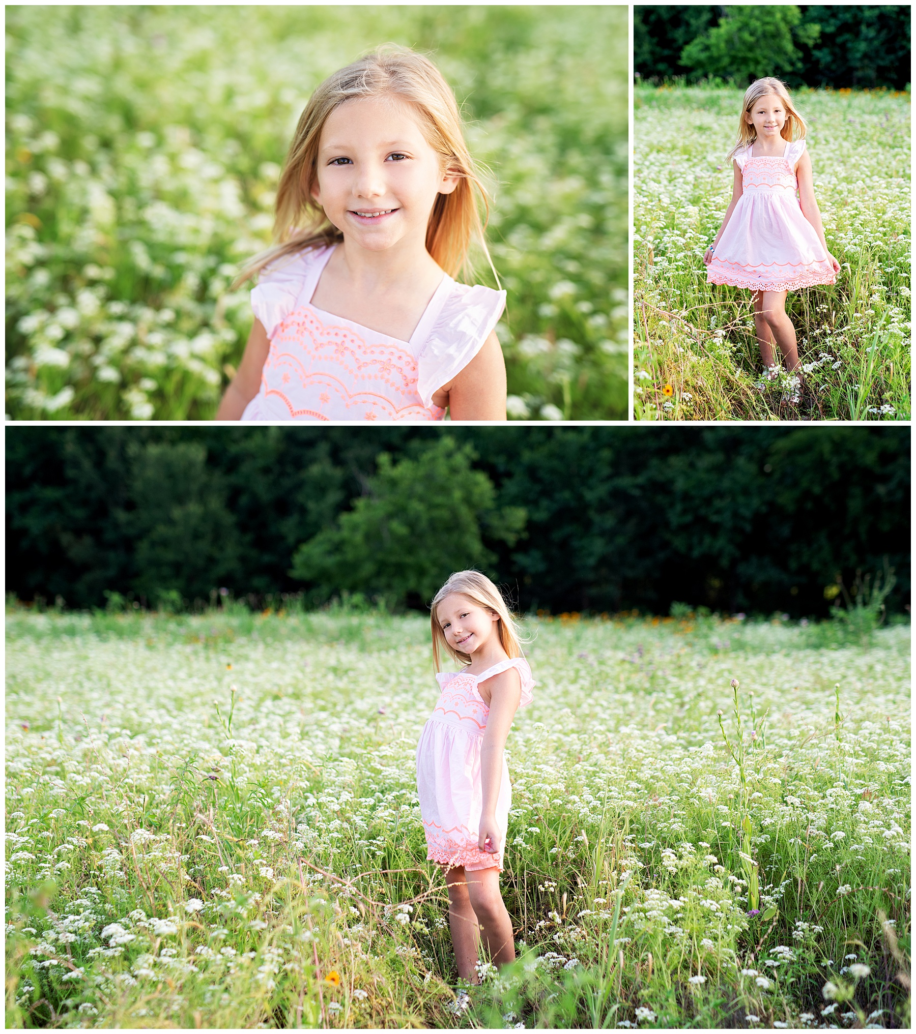 little girl standing within the wildflowers