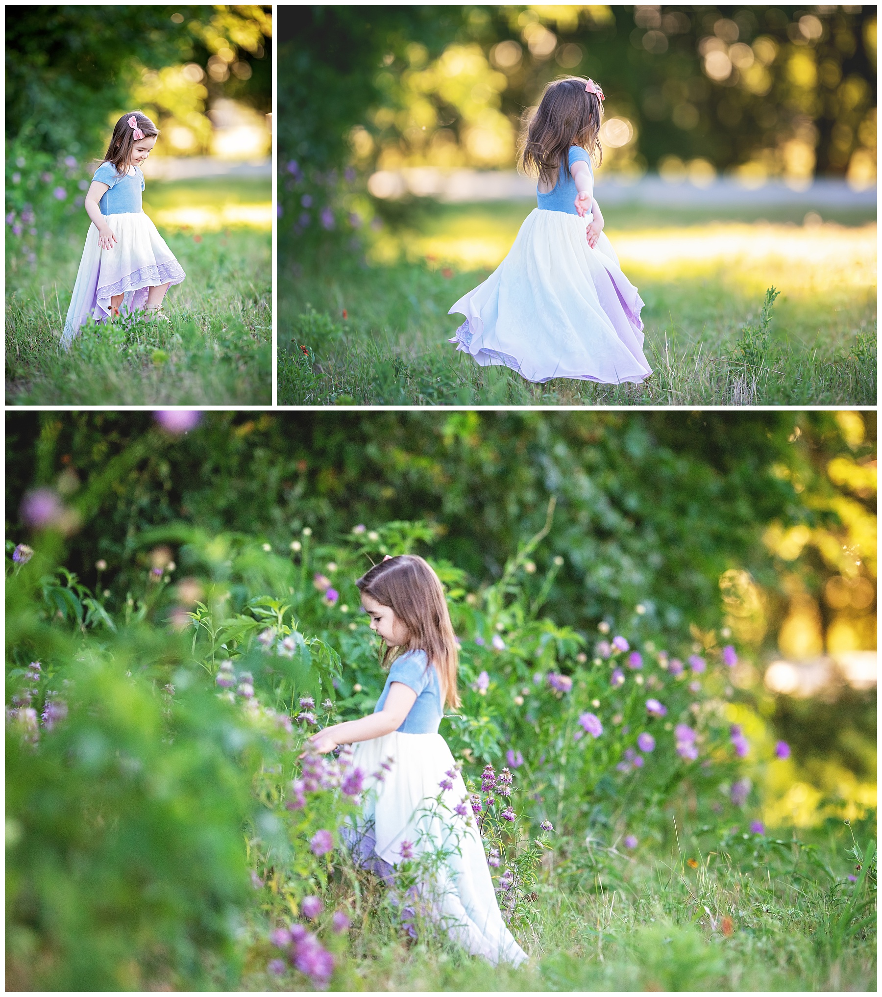 little girl walking through the wildflowers