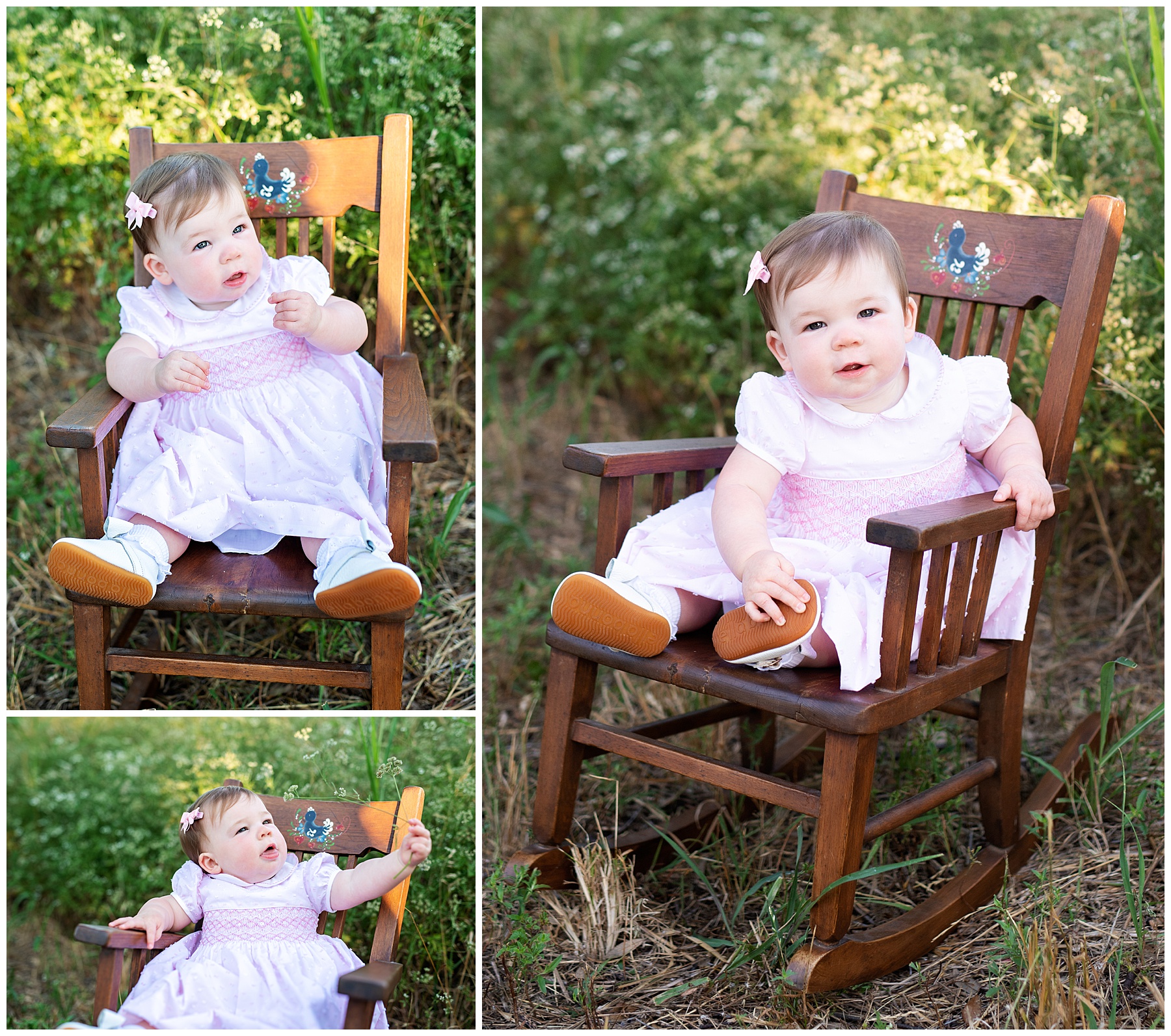 one year old in an antique rocking chair