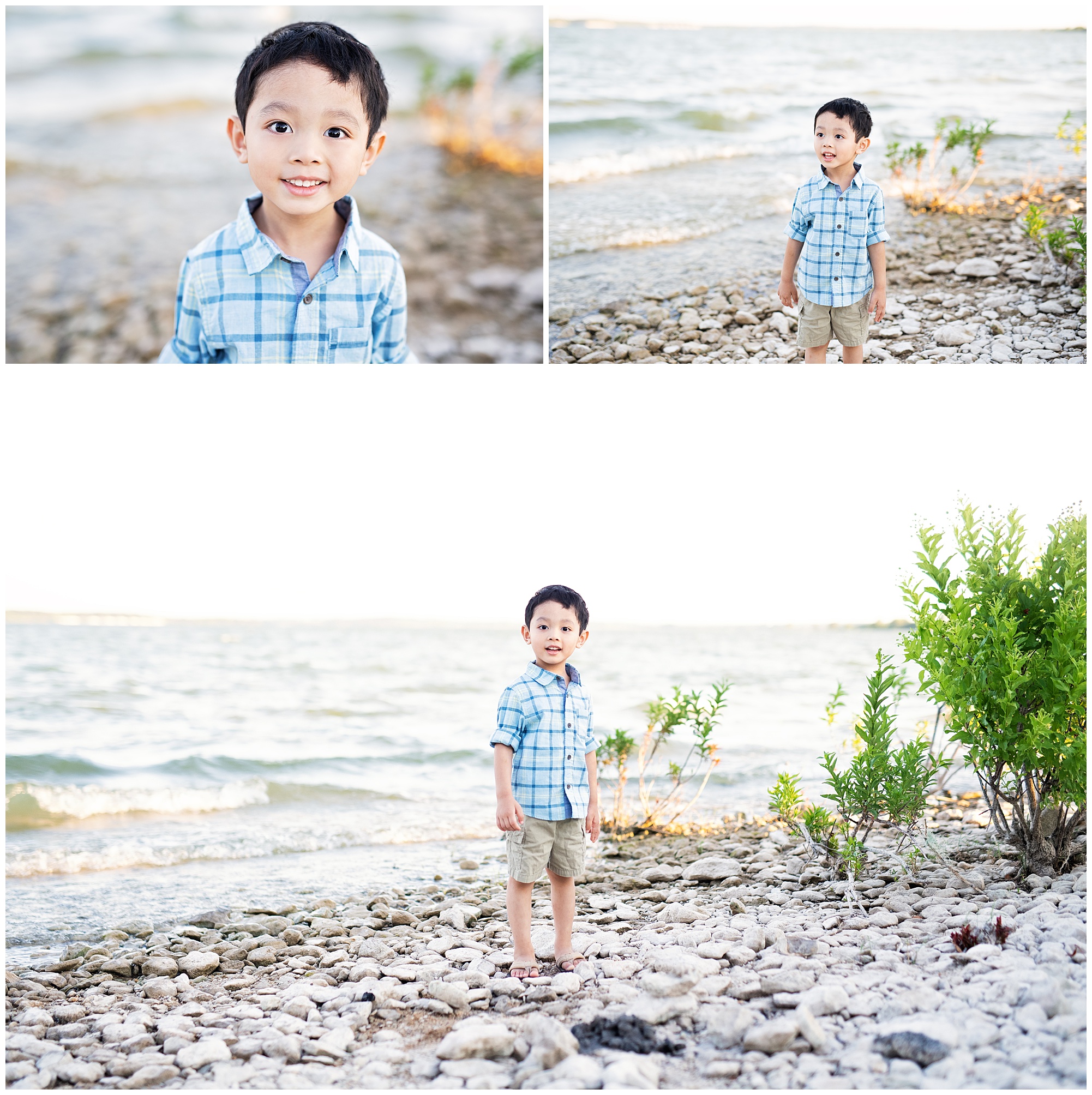 big brother standing along the rocky beach for his photos