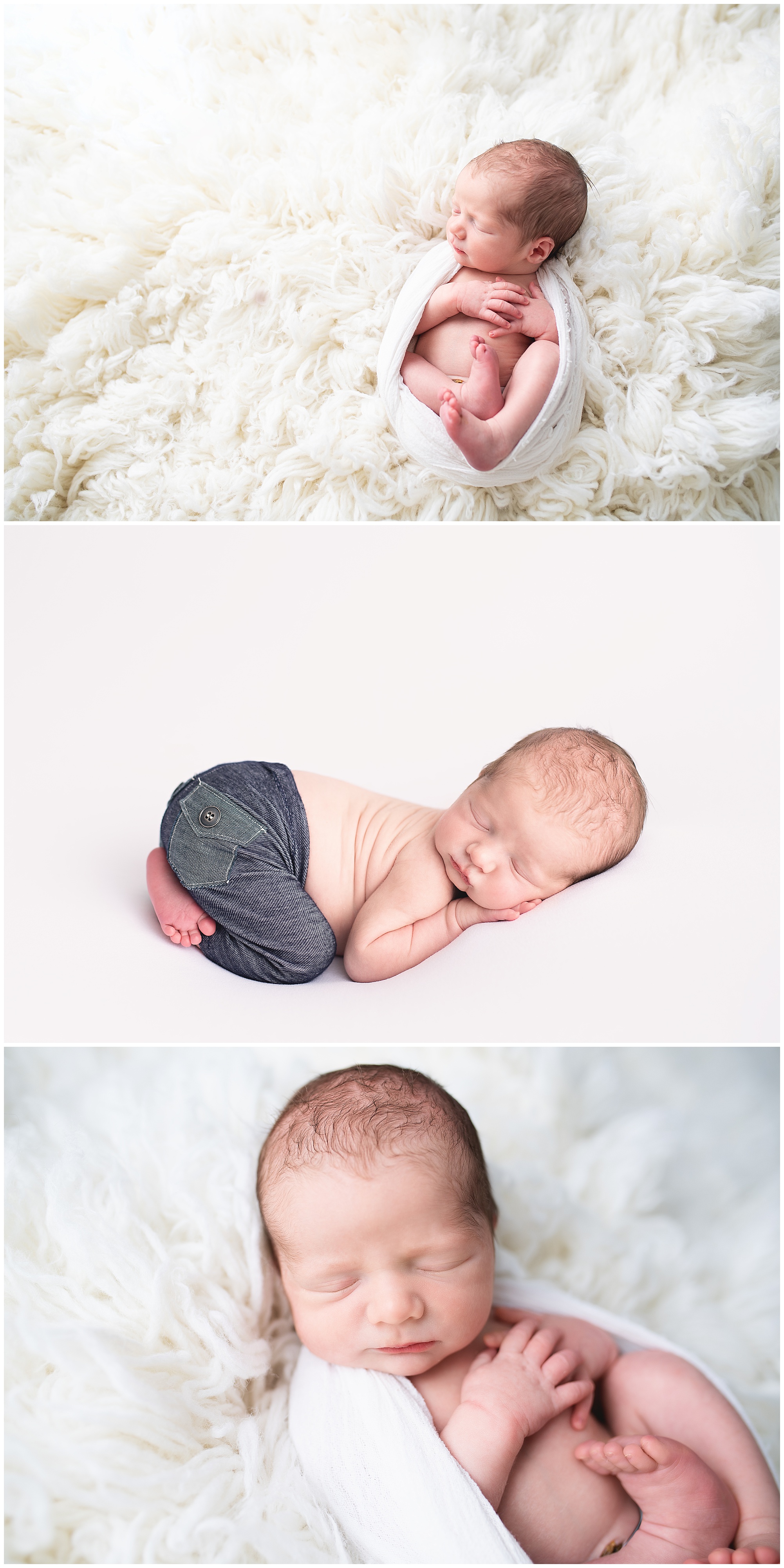 baby boy sleeping through his newborn photo session
