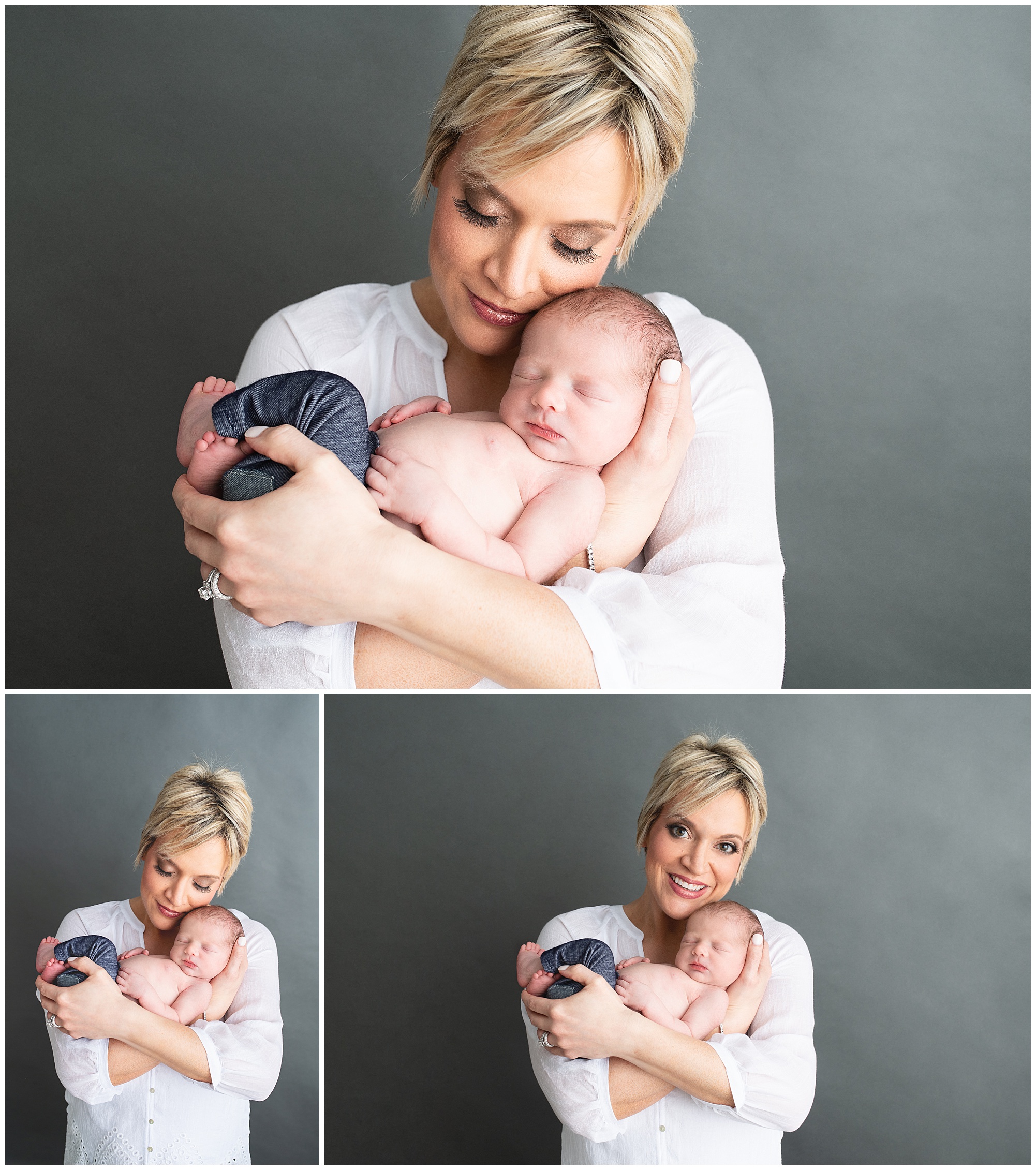 new mom holding her baby boy at his newborn session