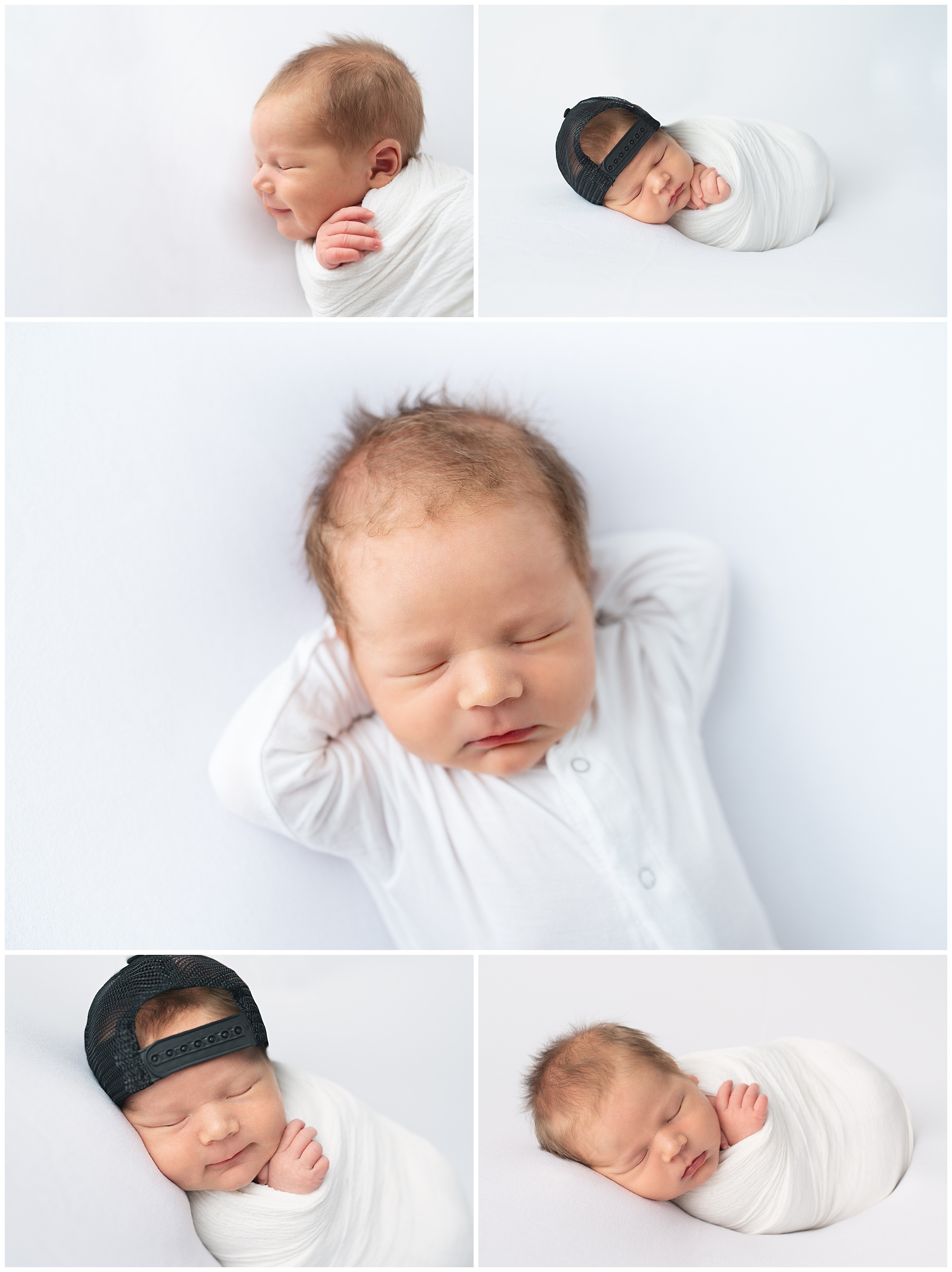 One week old baby boy laying for photos in the studio