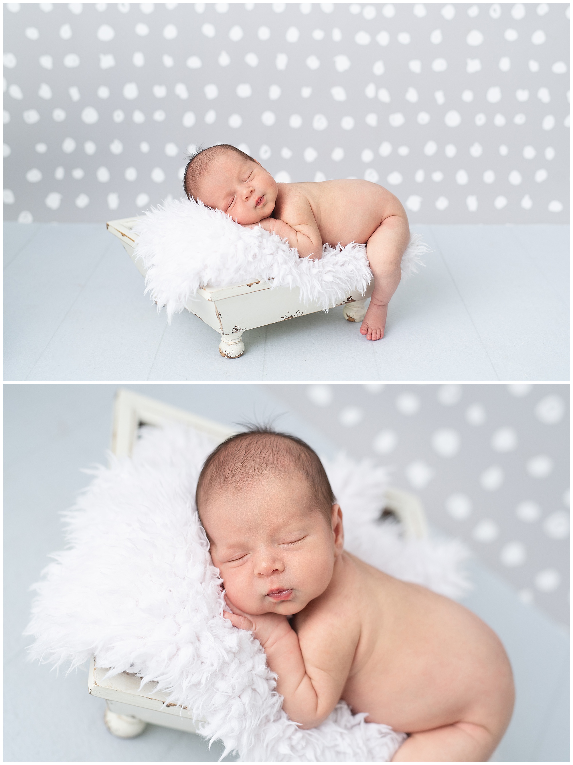 studio photo session of a week old baby boy