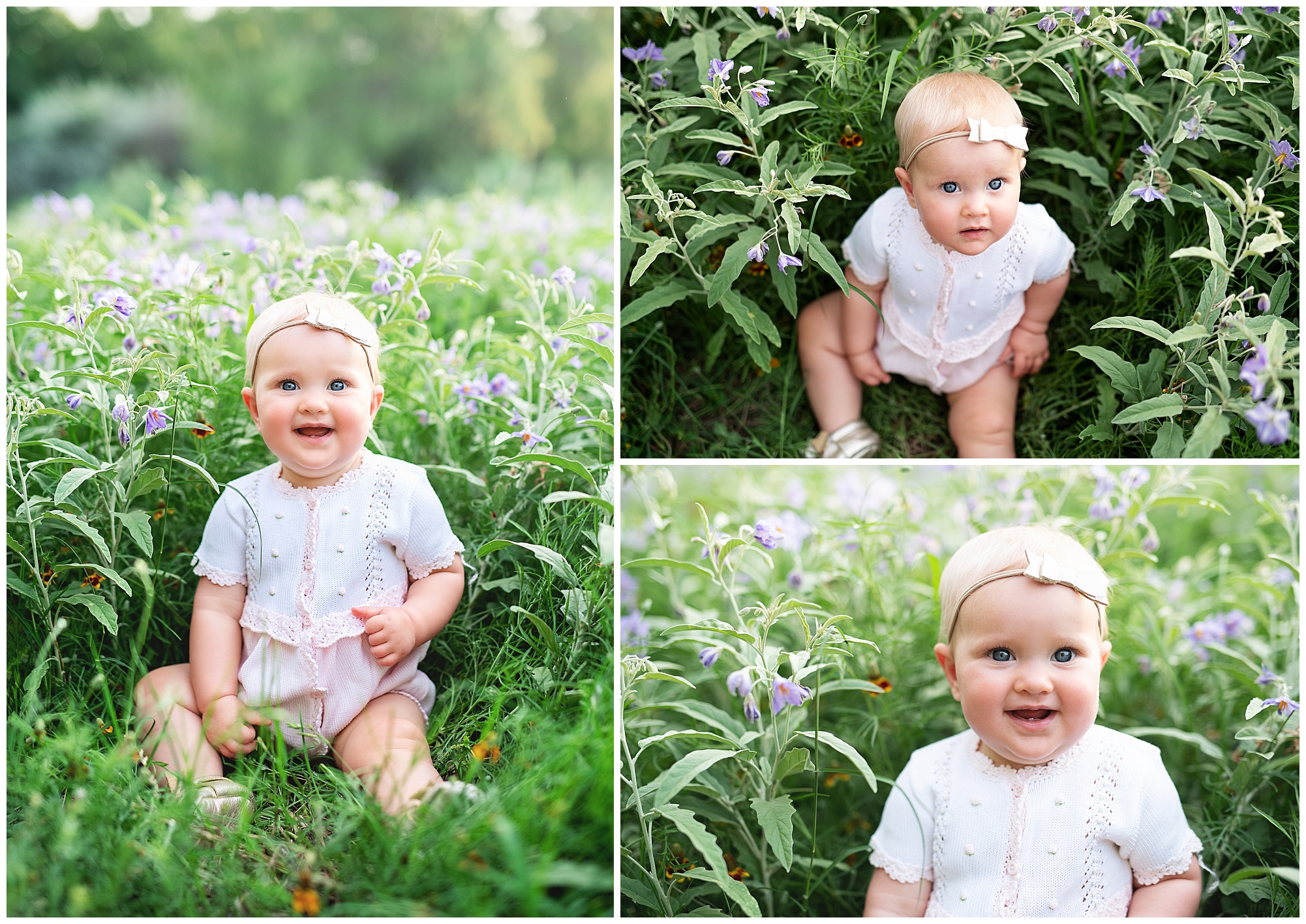 baby girl sitting in the wildflowers during her photo shoot