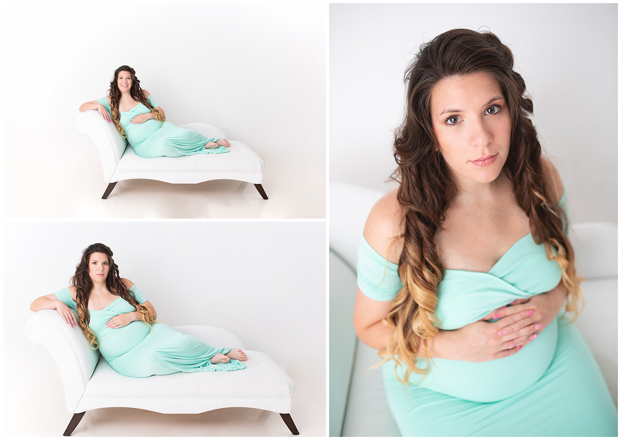 pregnant mom laying on a couch for her photos