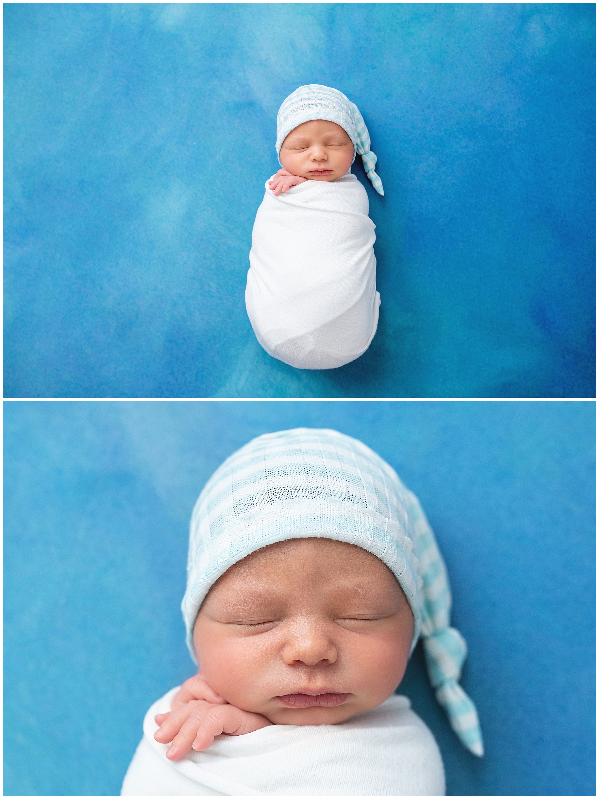 newborn baby boy laying wrapped up for his newborn photos
