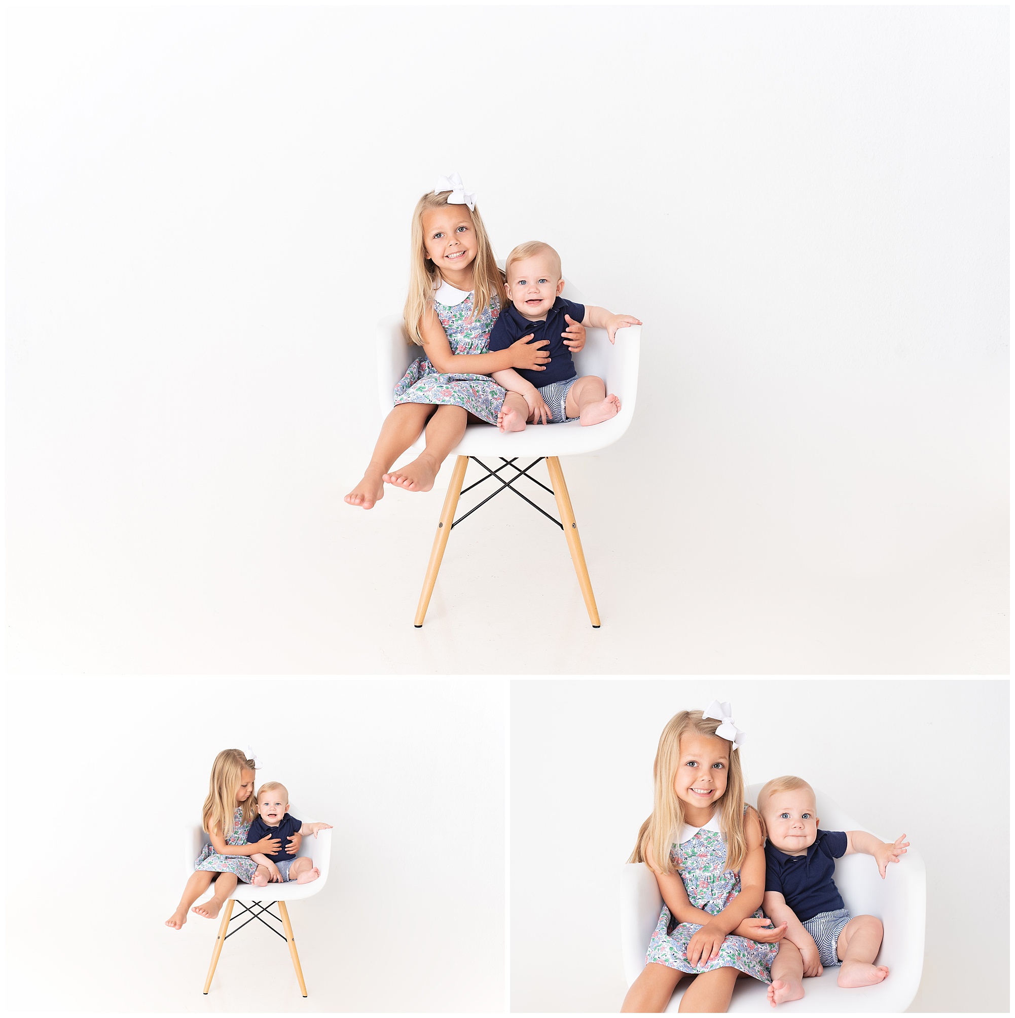 brother and sister loving on each other in the studio for photos