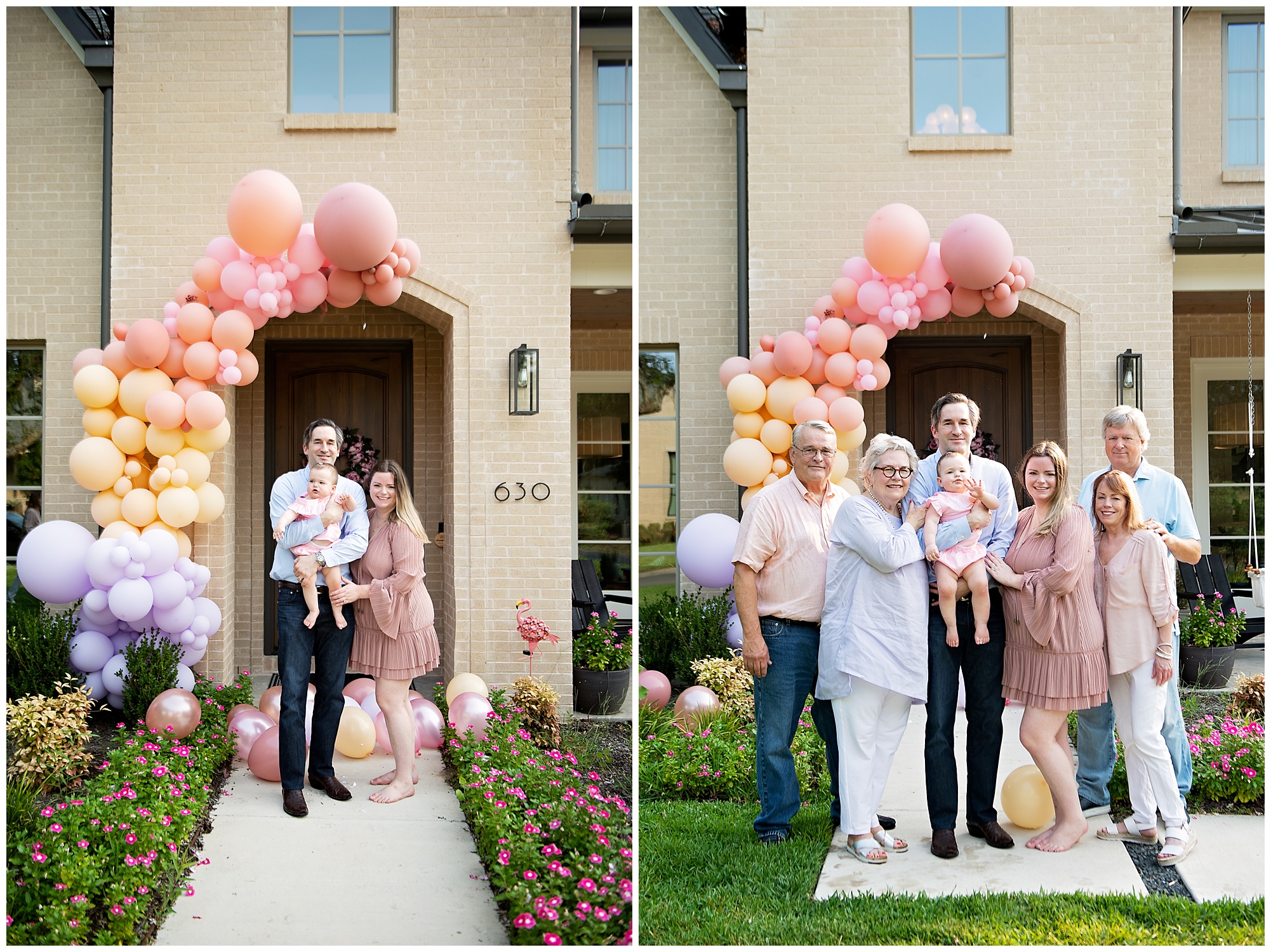extended family standing in front of their house to get a full family photo