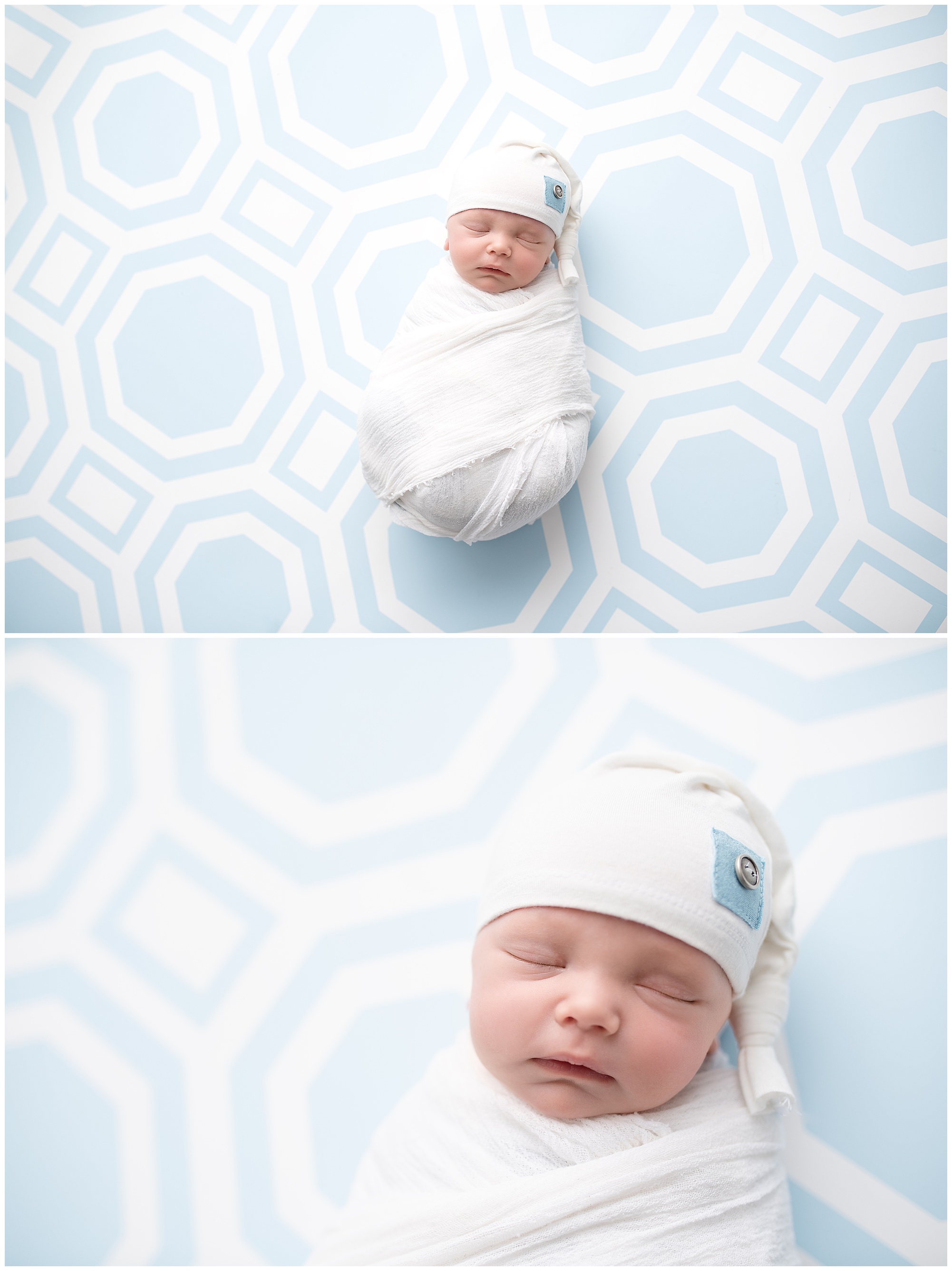 newborn baby tightly swaddled for his photos