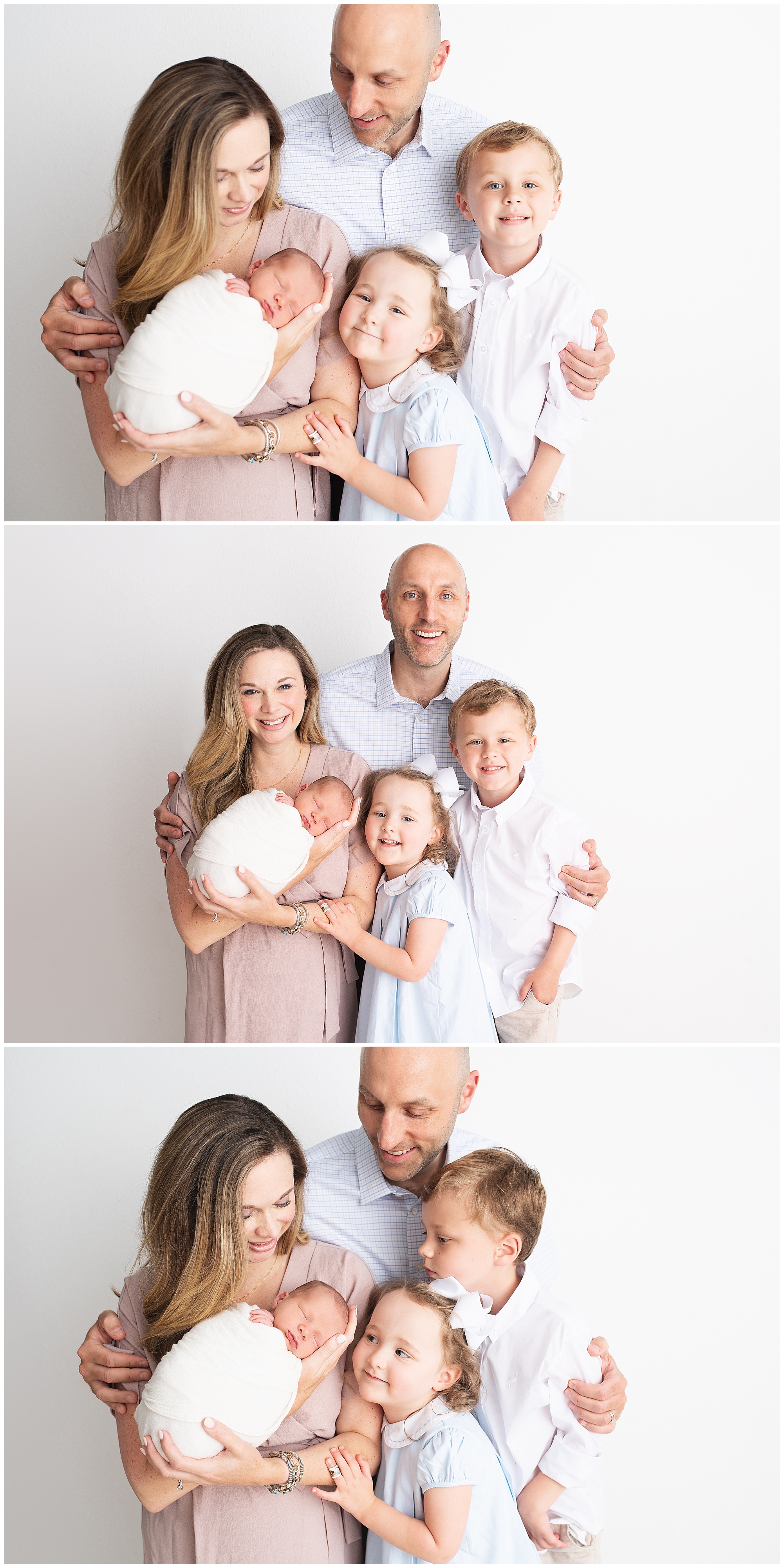 family of five posing for their newborn photo session