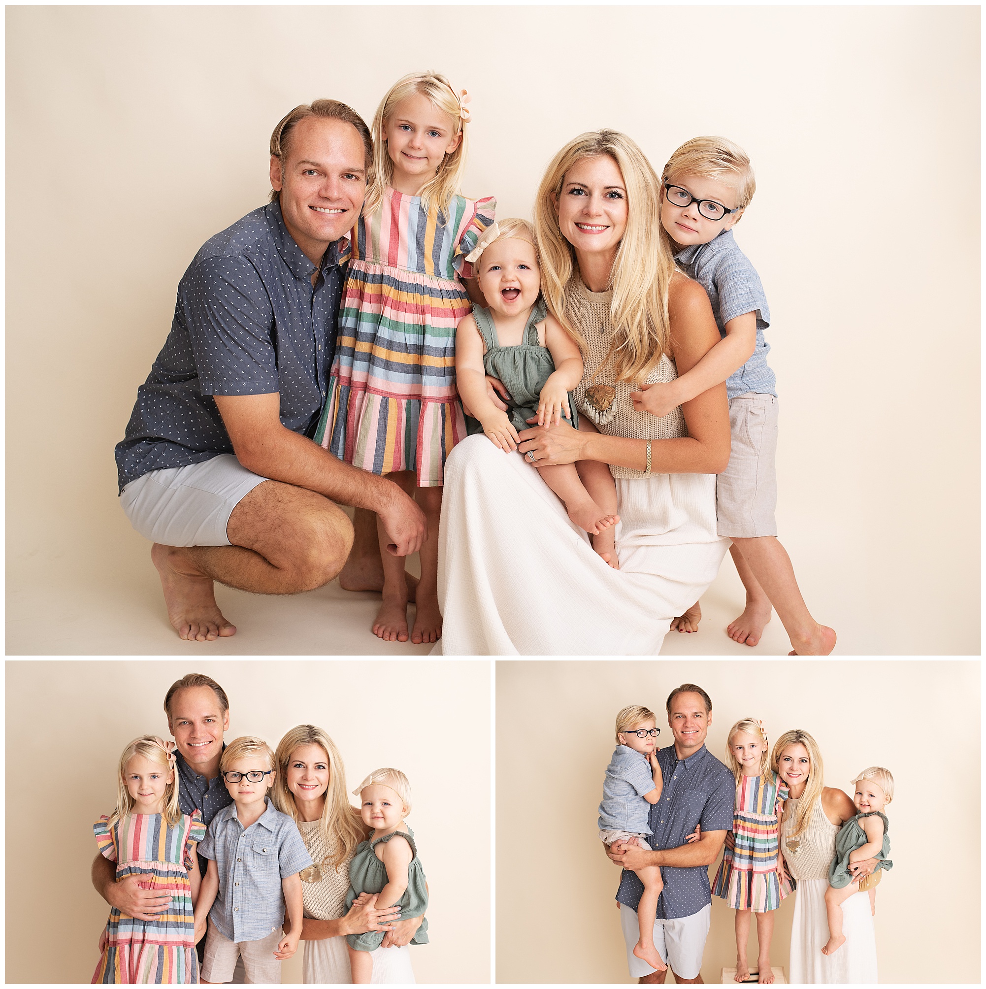 family of five standing in the studio for their photo session