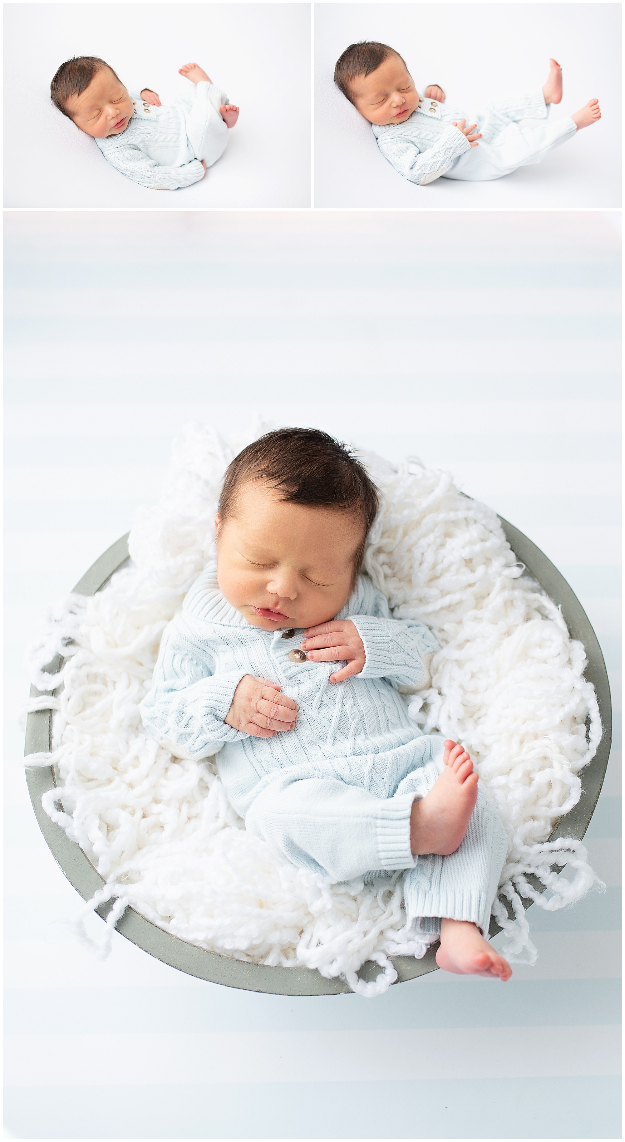 newborn baby boy stretching his legs during his photo session