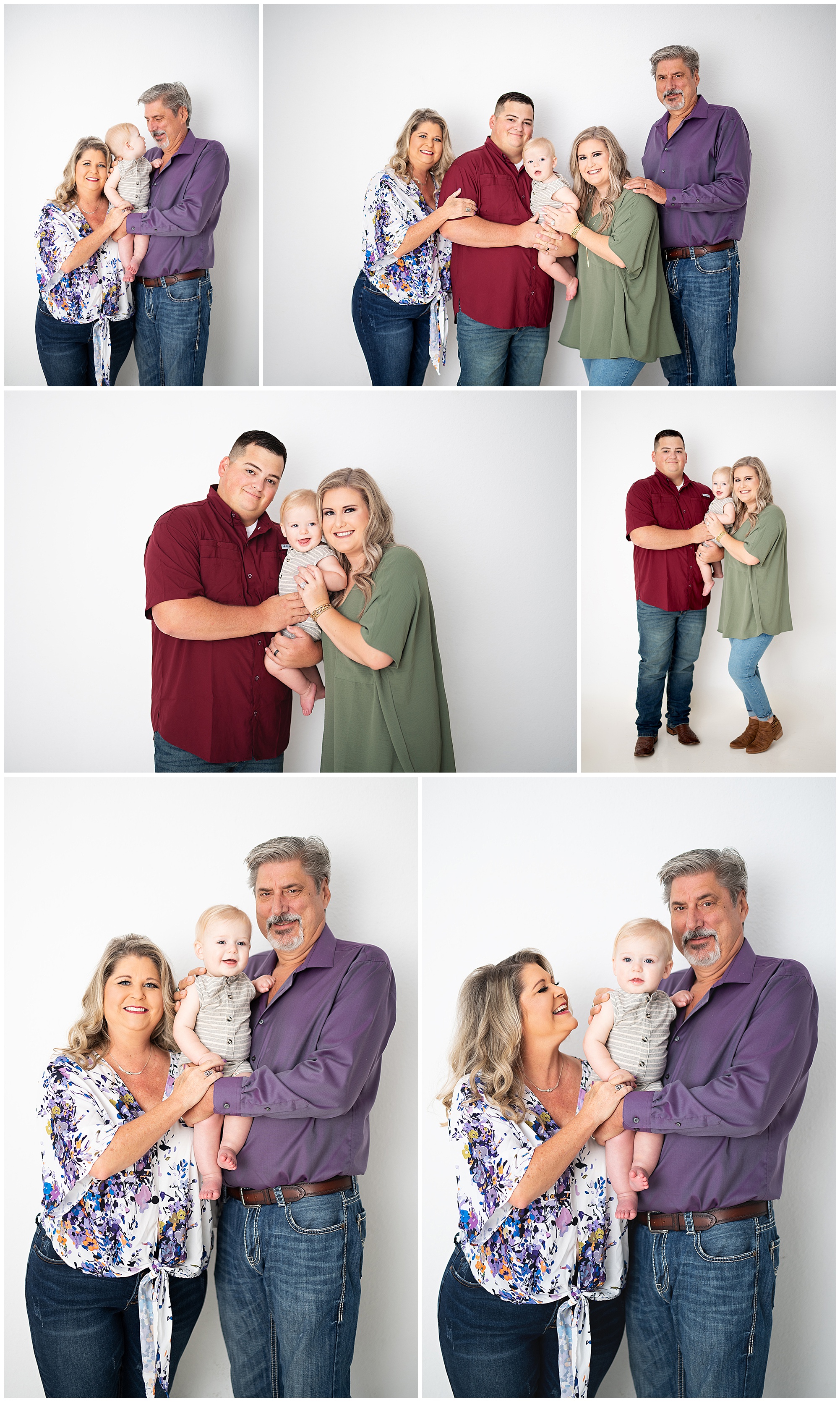 extended family photo session in the studio with the baby boy