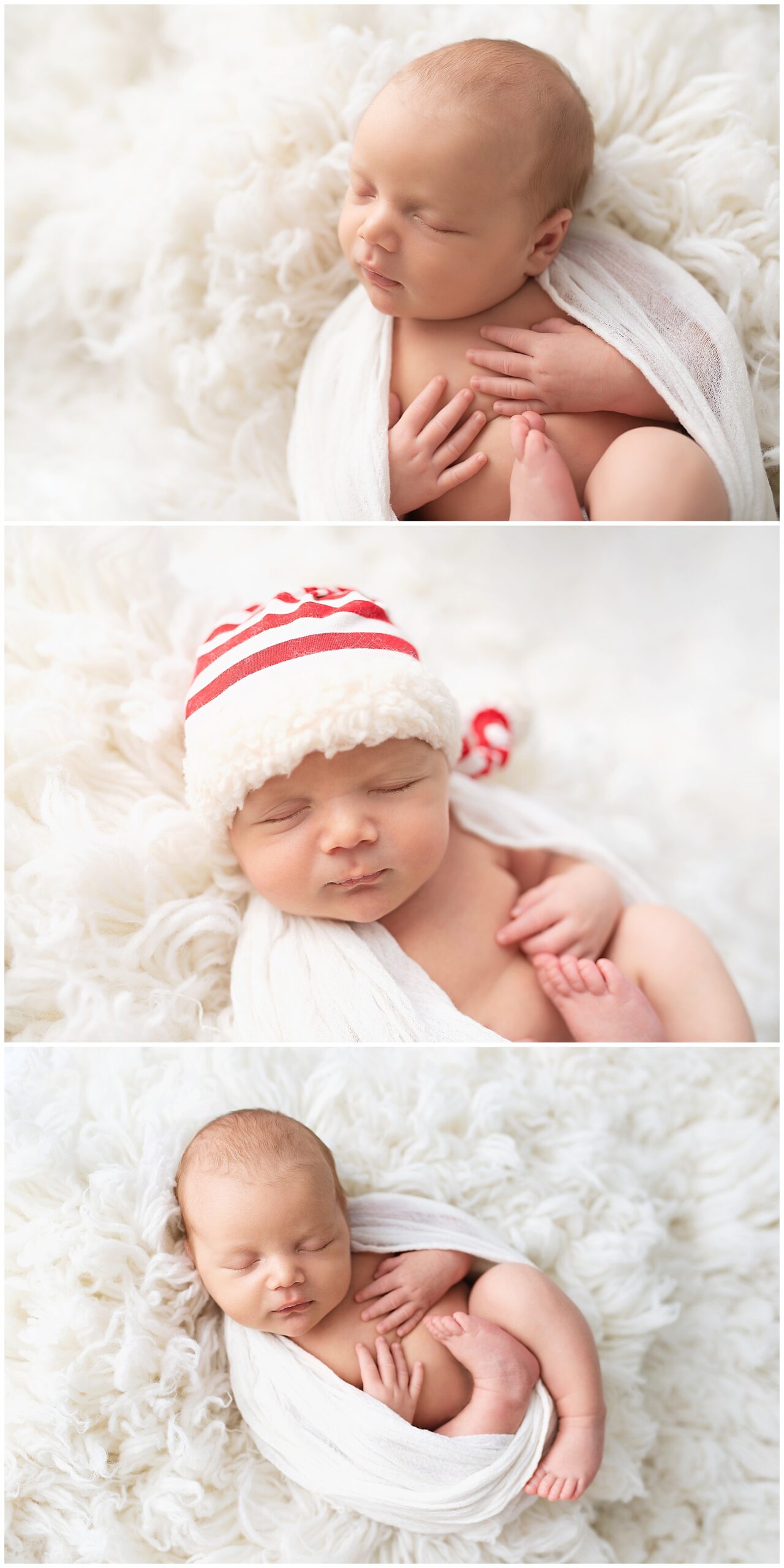 newborn boy with his Christmas hat on