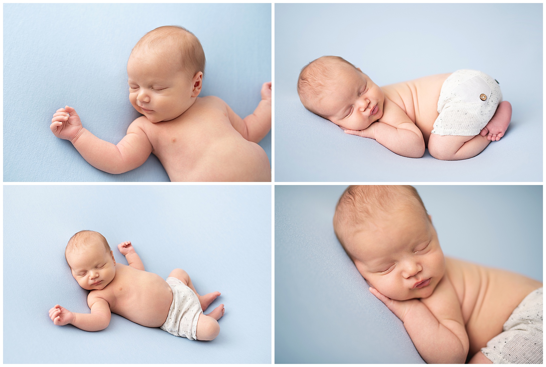 baby boy stretching out wide during his newborn photos