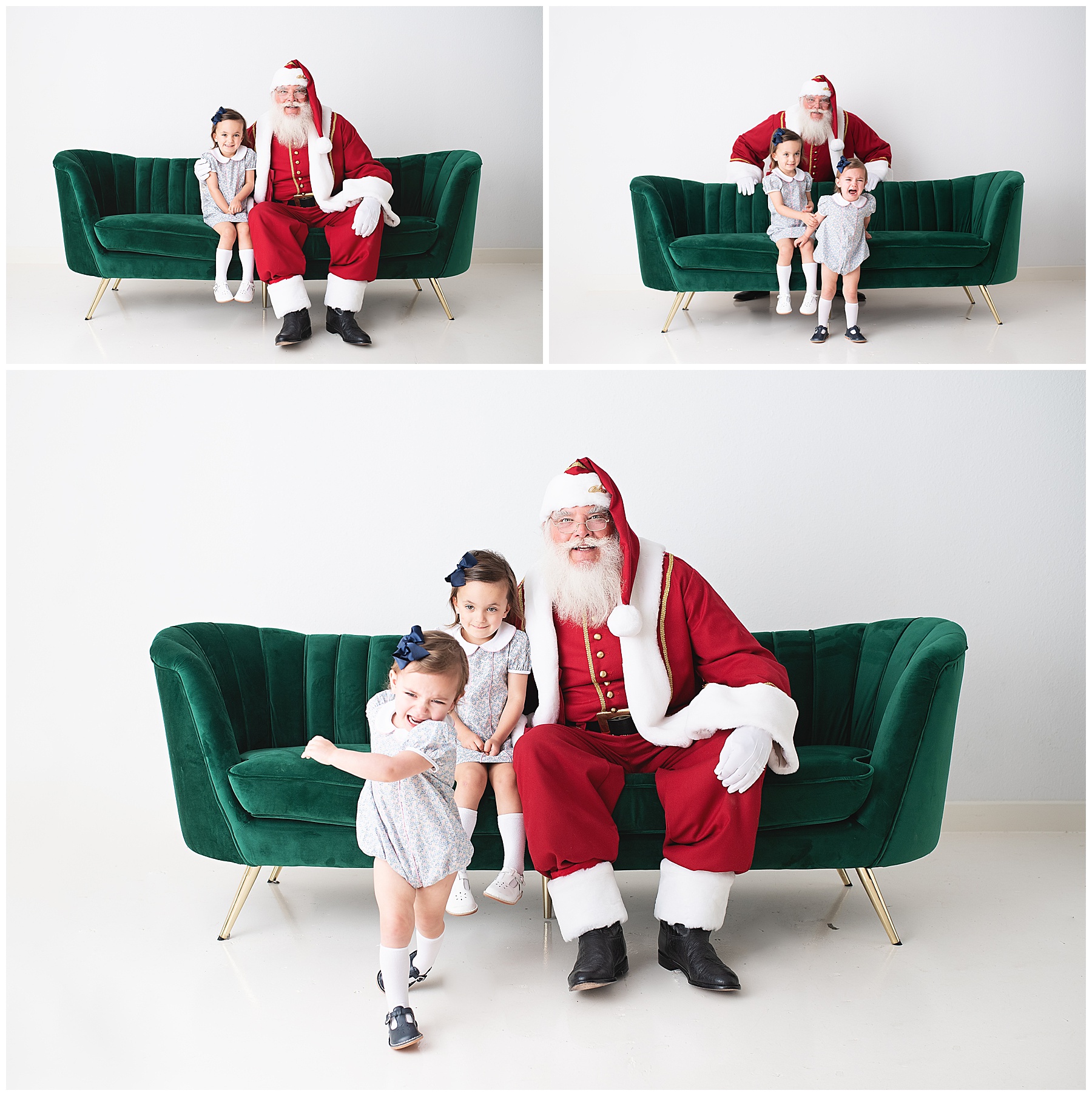 sisters sitting with Santa in the studio