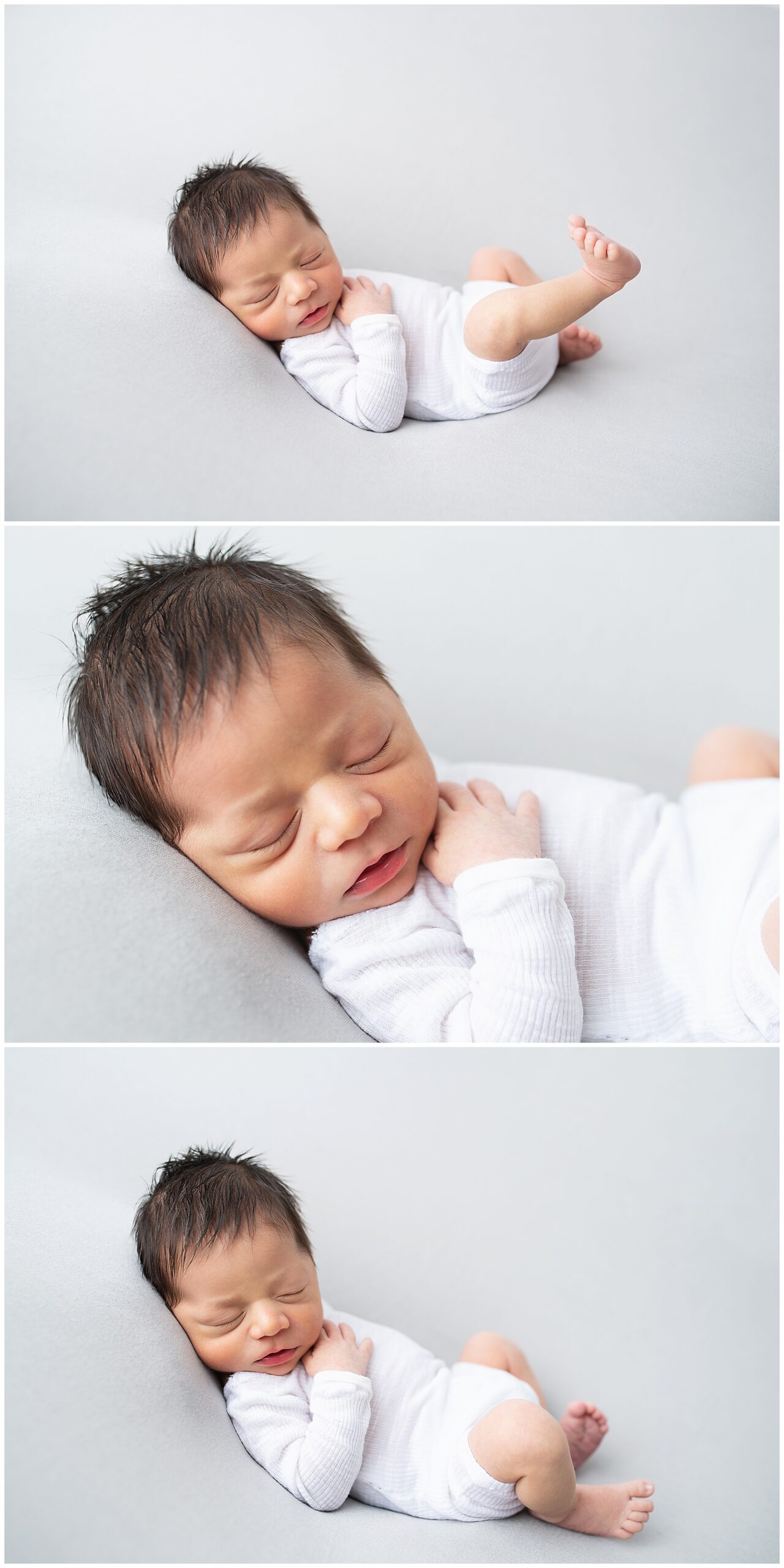 baby boy laying in the studio for his newborn photos
