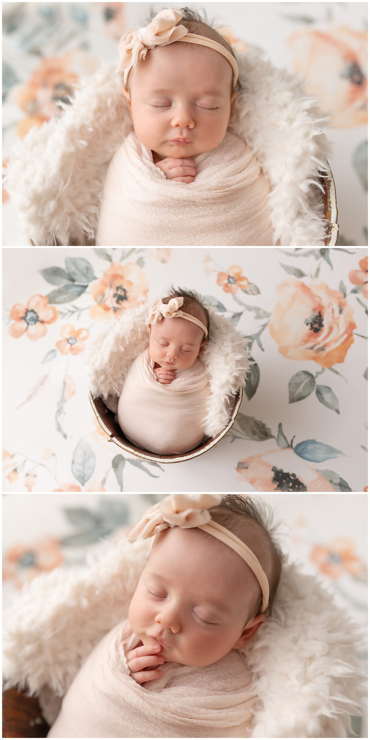 newborn girl in a bucket for newborn photos