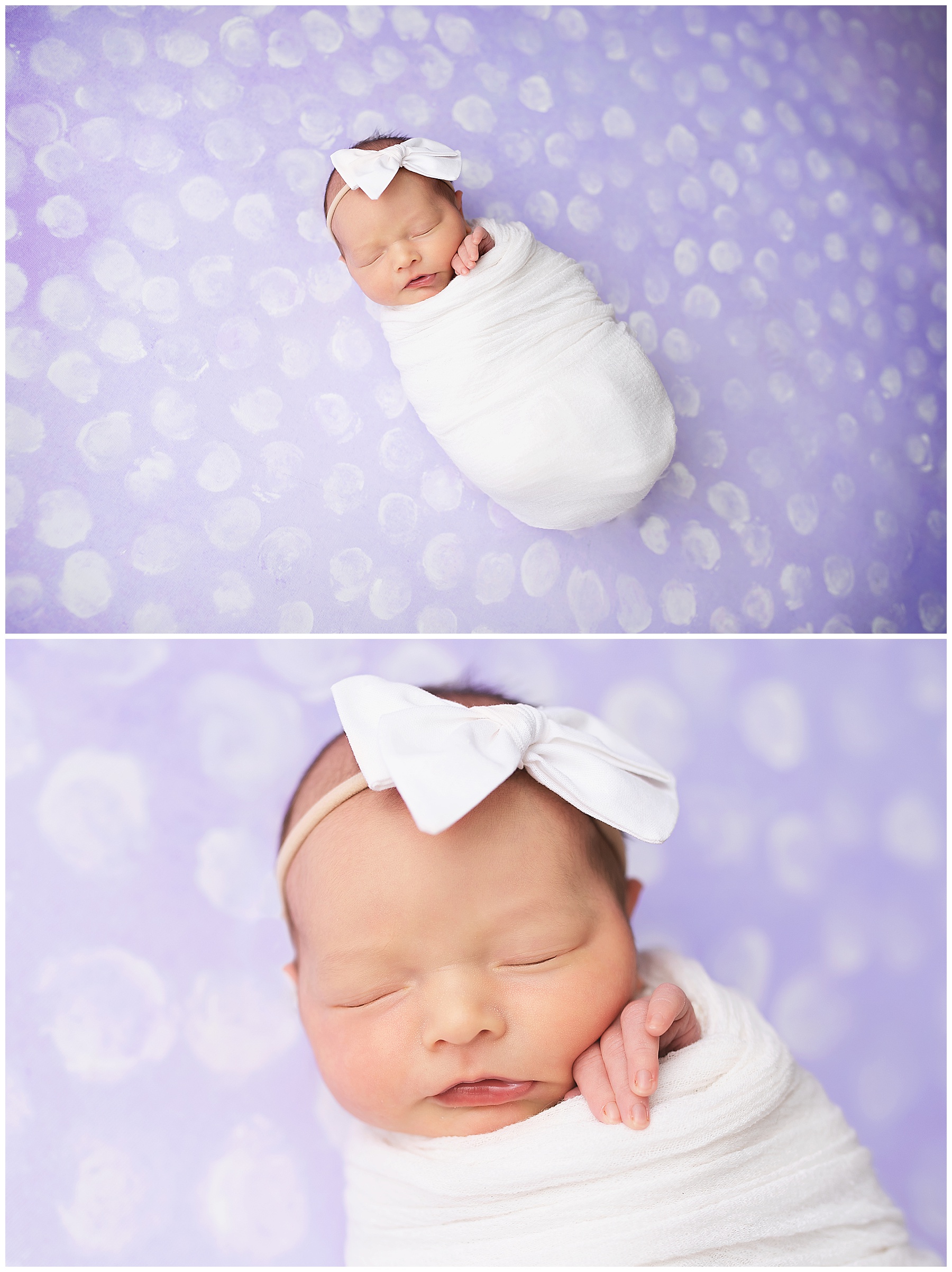 swaddled newborn girl posing for her newborn photo session