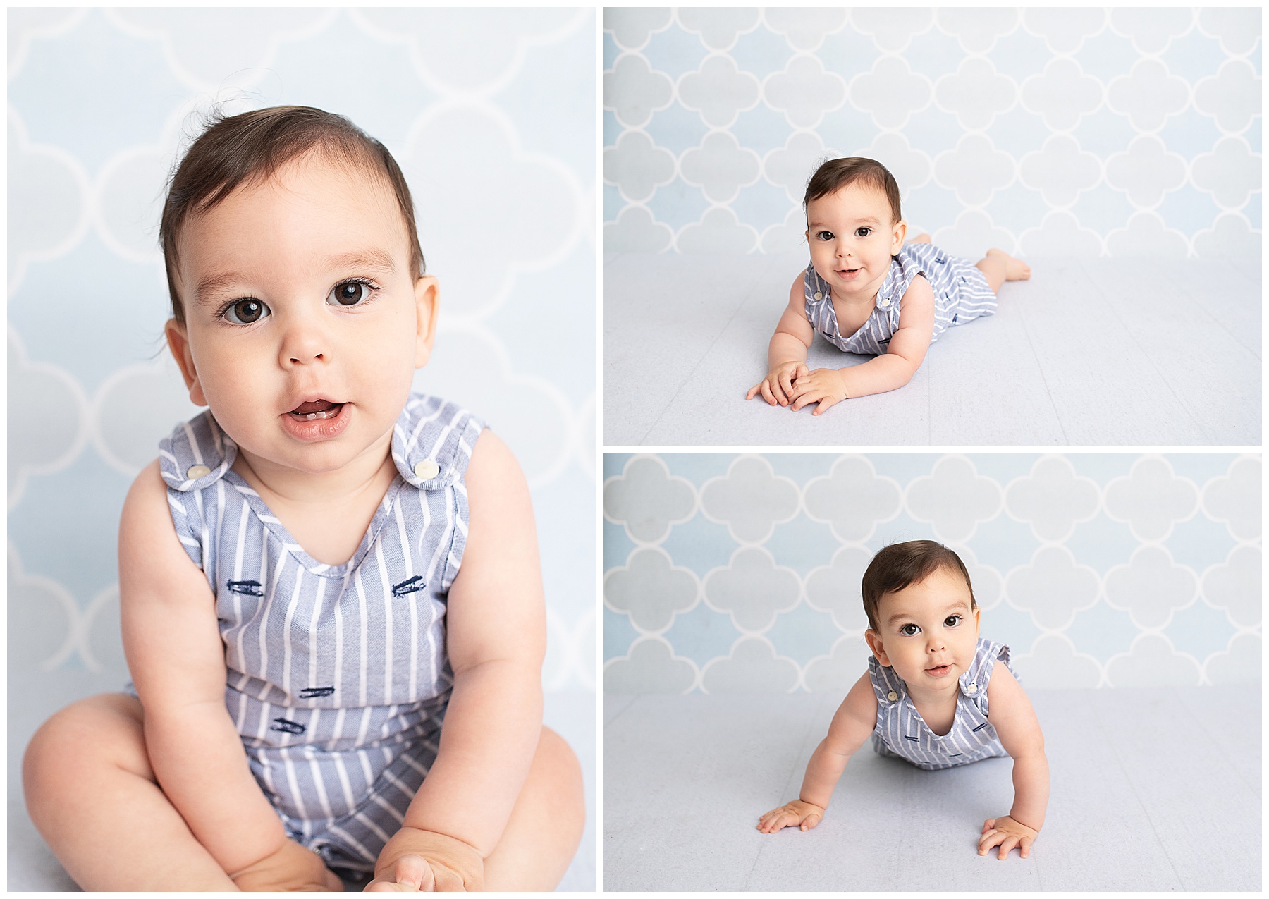 six month old boy posing for his photos in the studio 