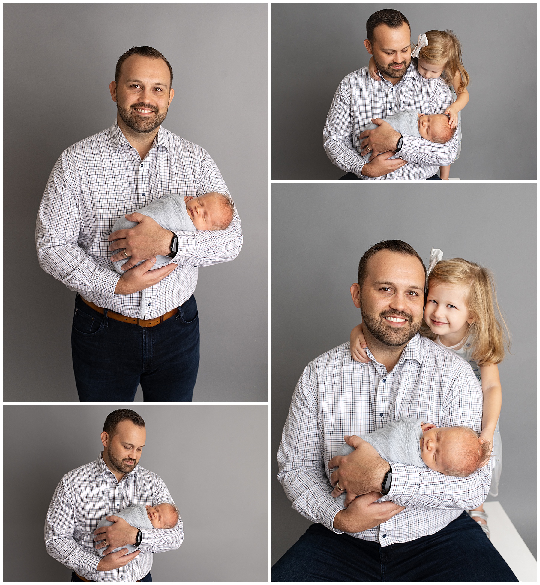 dad with his two kids in the studio for photos