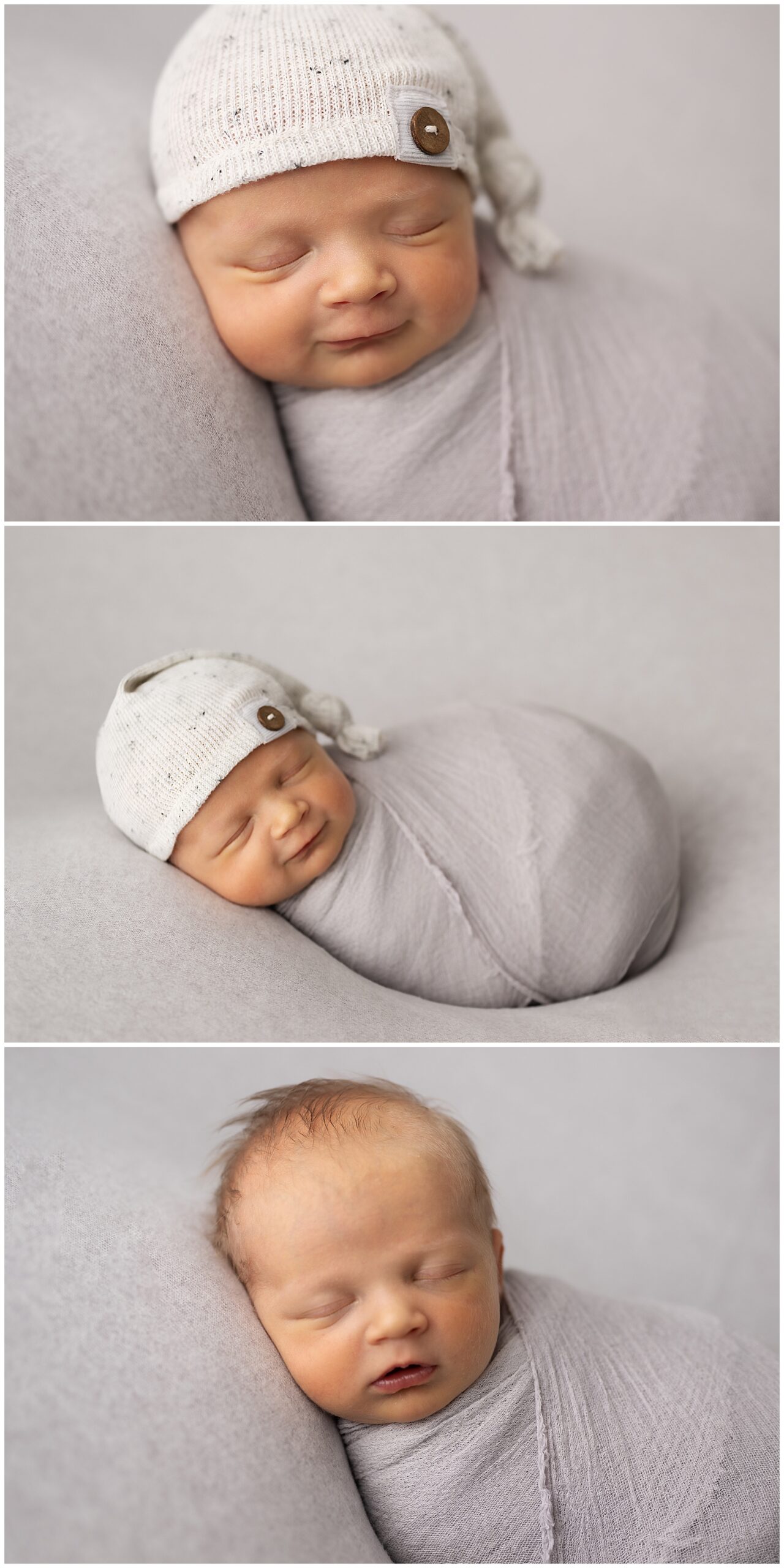 smiling newborn baby boy during his studio session