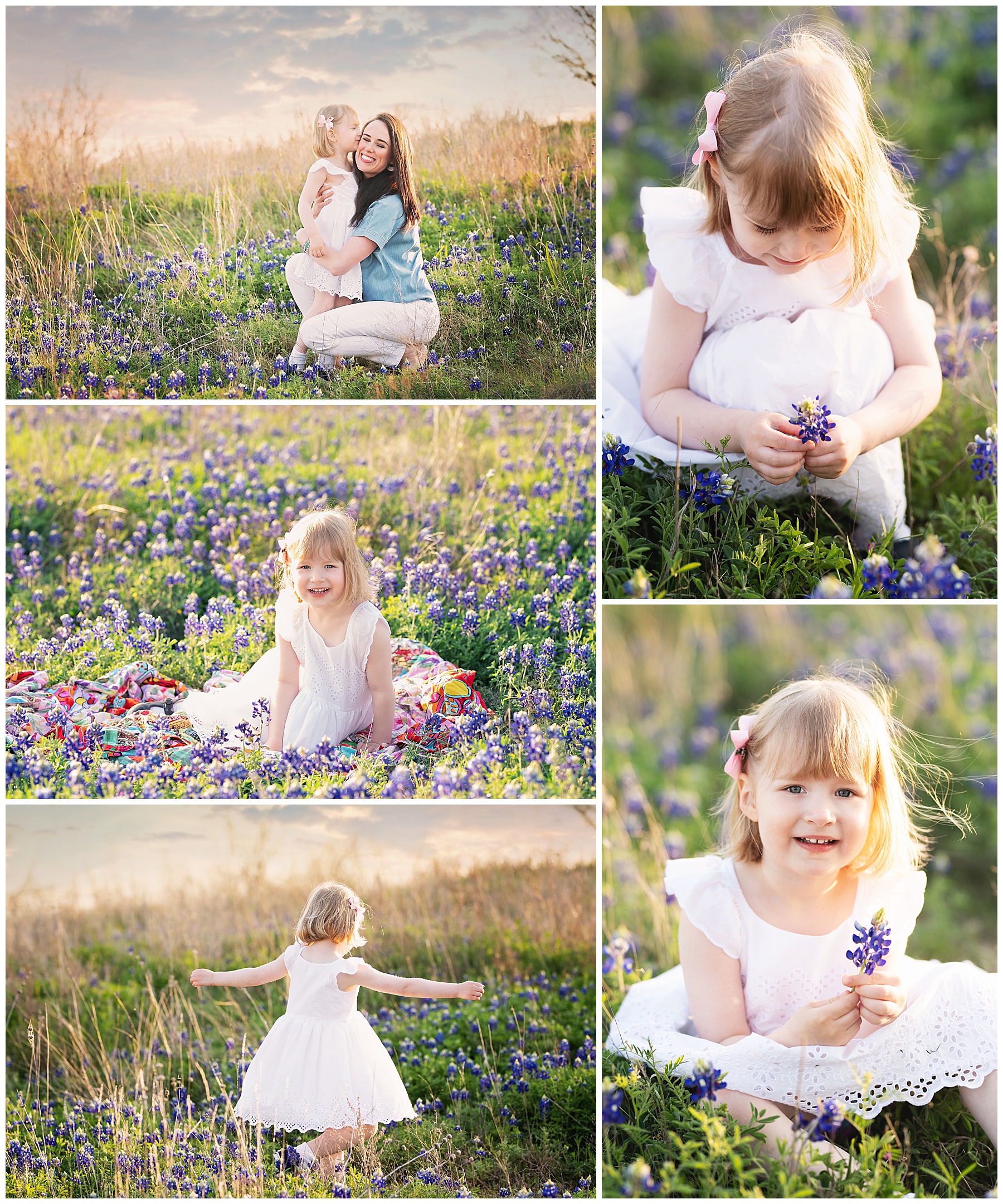 mom and daughter sitting in a bluebonnet field for their photo session