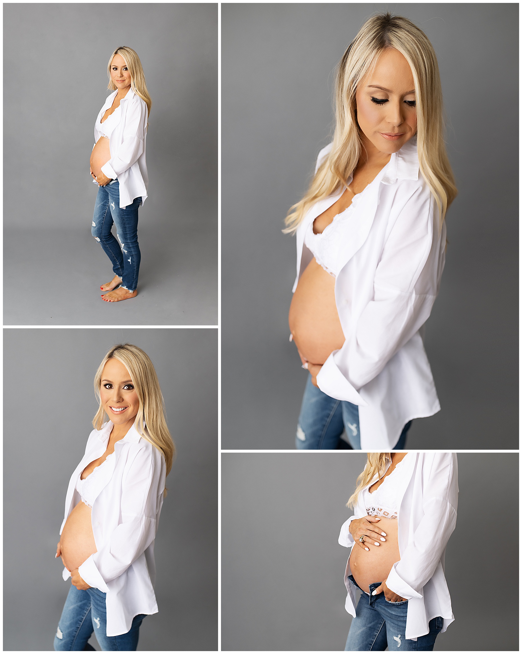 pregnant mom posing for photos with her belly in the studio