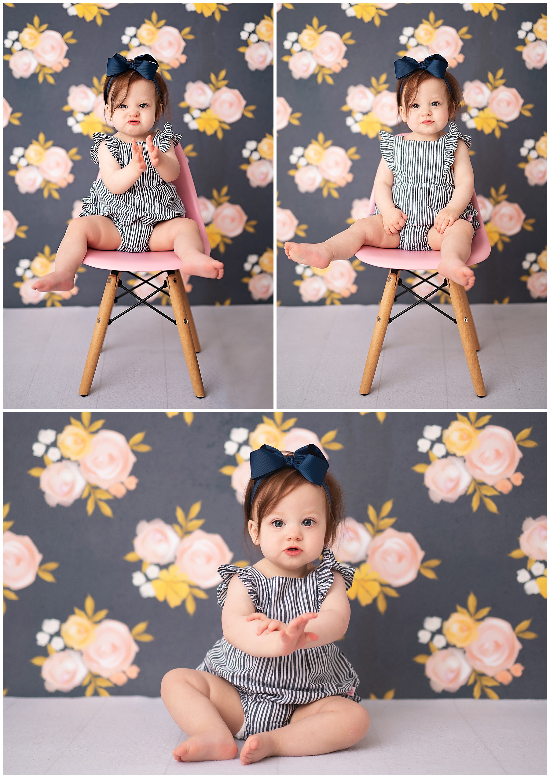 one year old clapping for her photos 