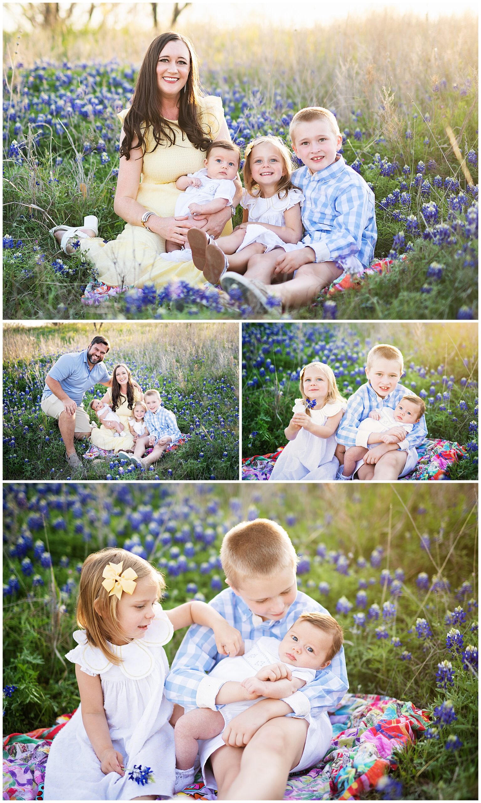 three siblings sitting in bluebonnets for their photos