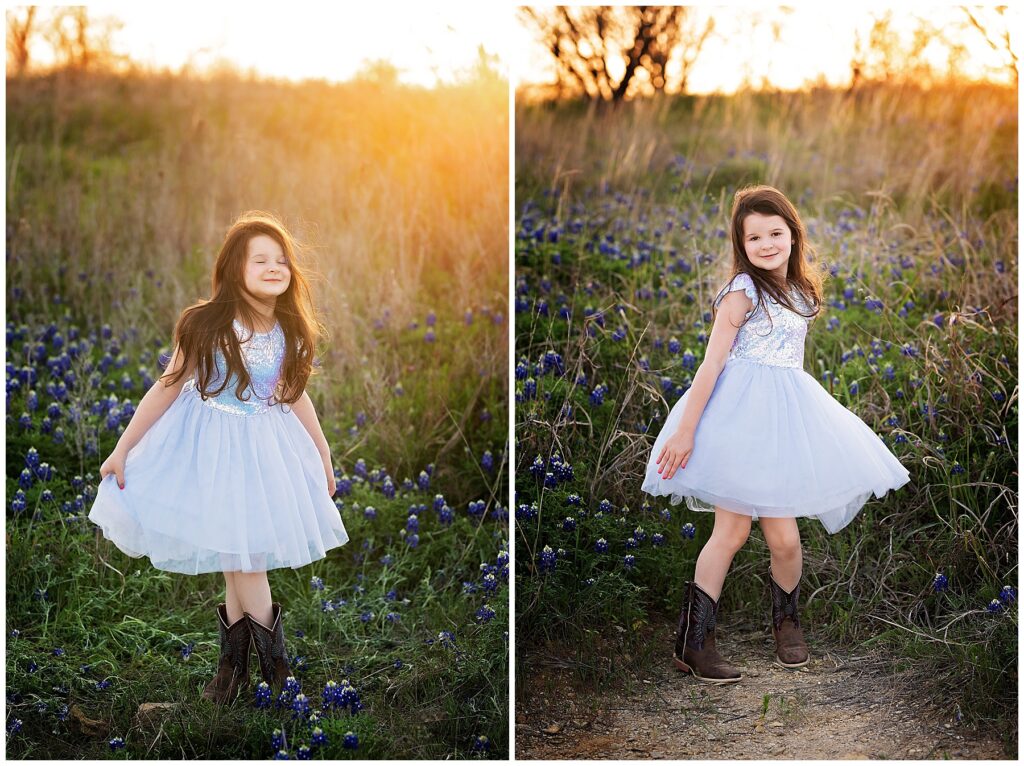 twirling in the bluebonnets at the golden hour