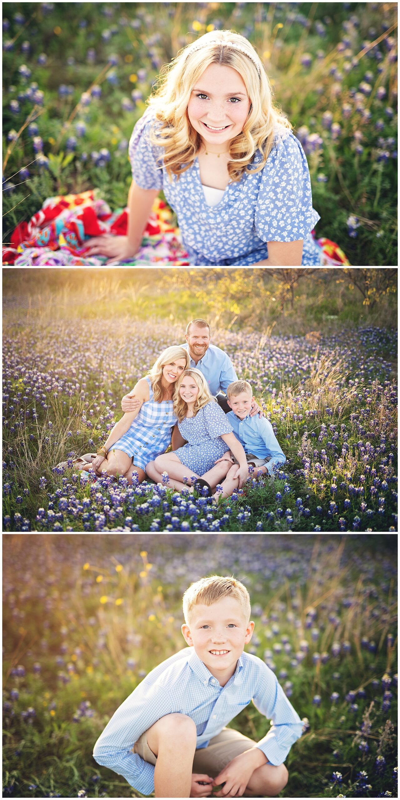 family photos in the bluebonnets