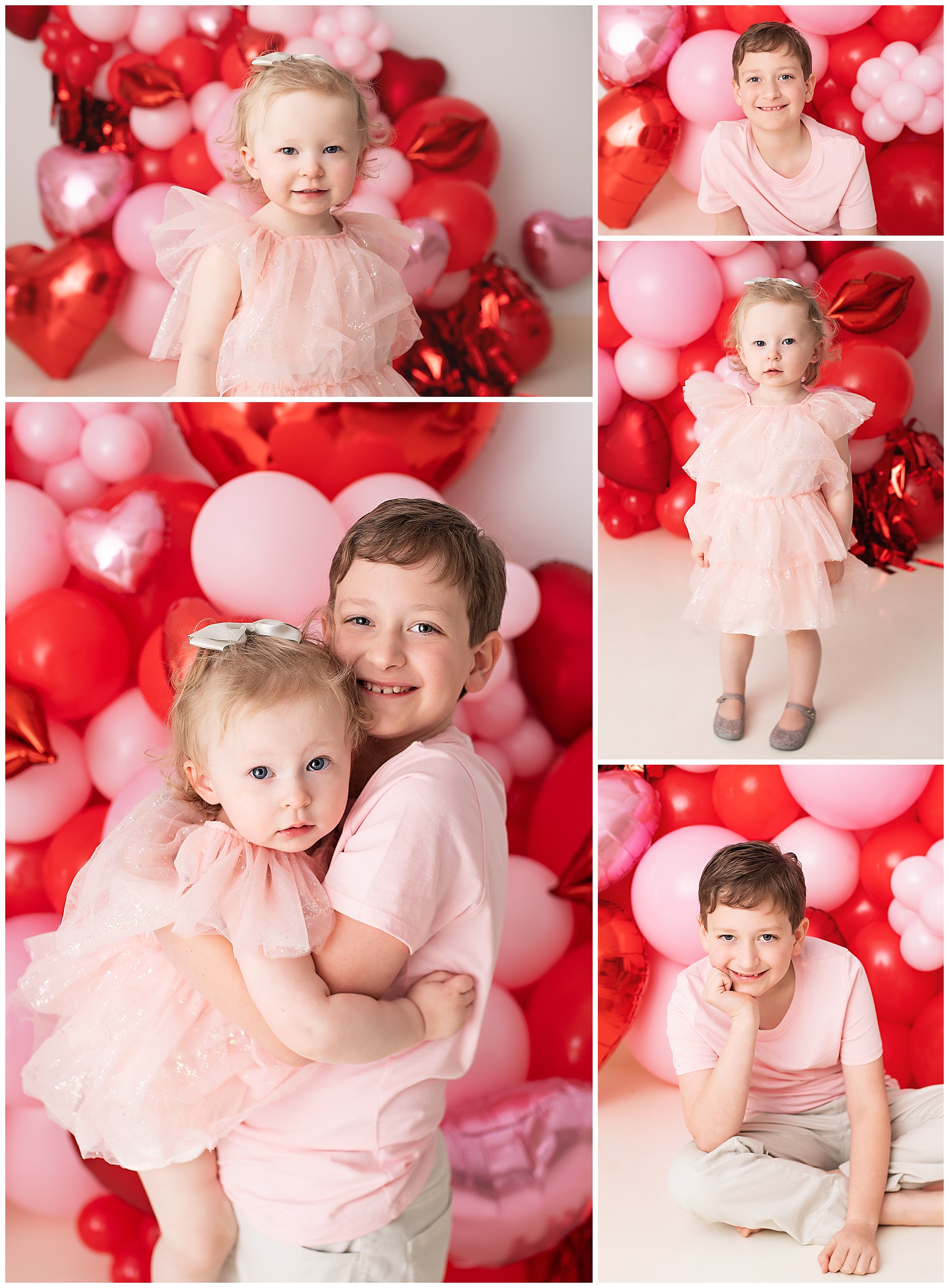 brother and sister being extra cute during their Valentine mini session