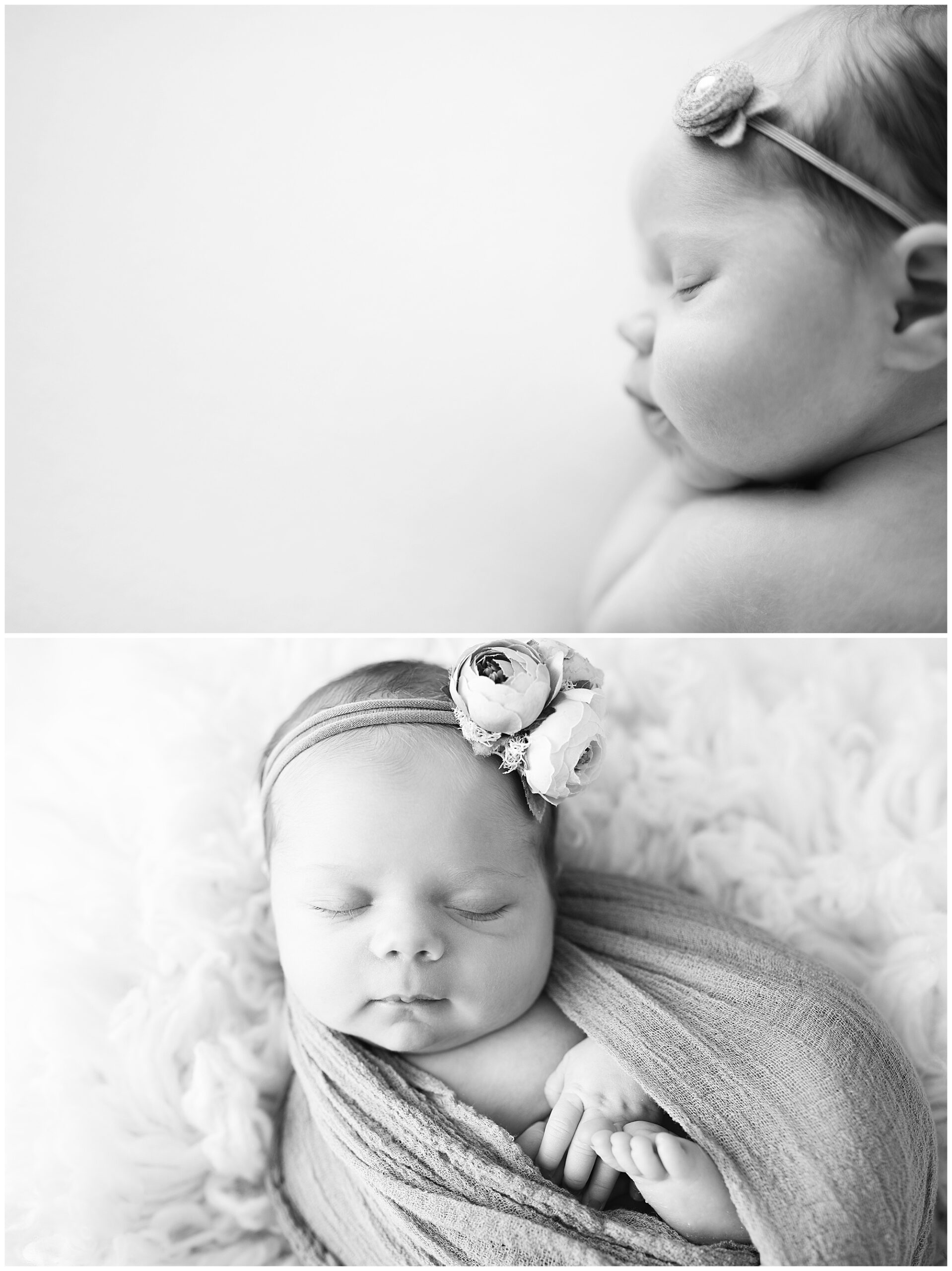 baby girl wrapped up sleeping peacefully for her newborn photos