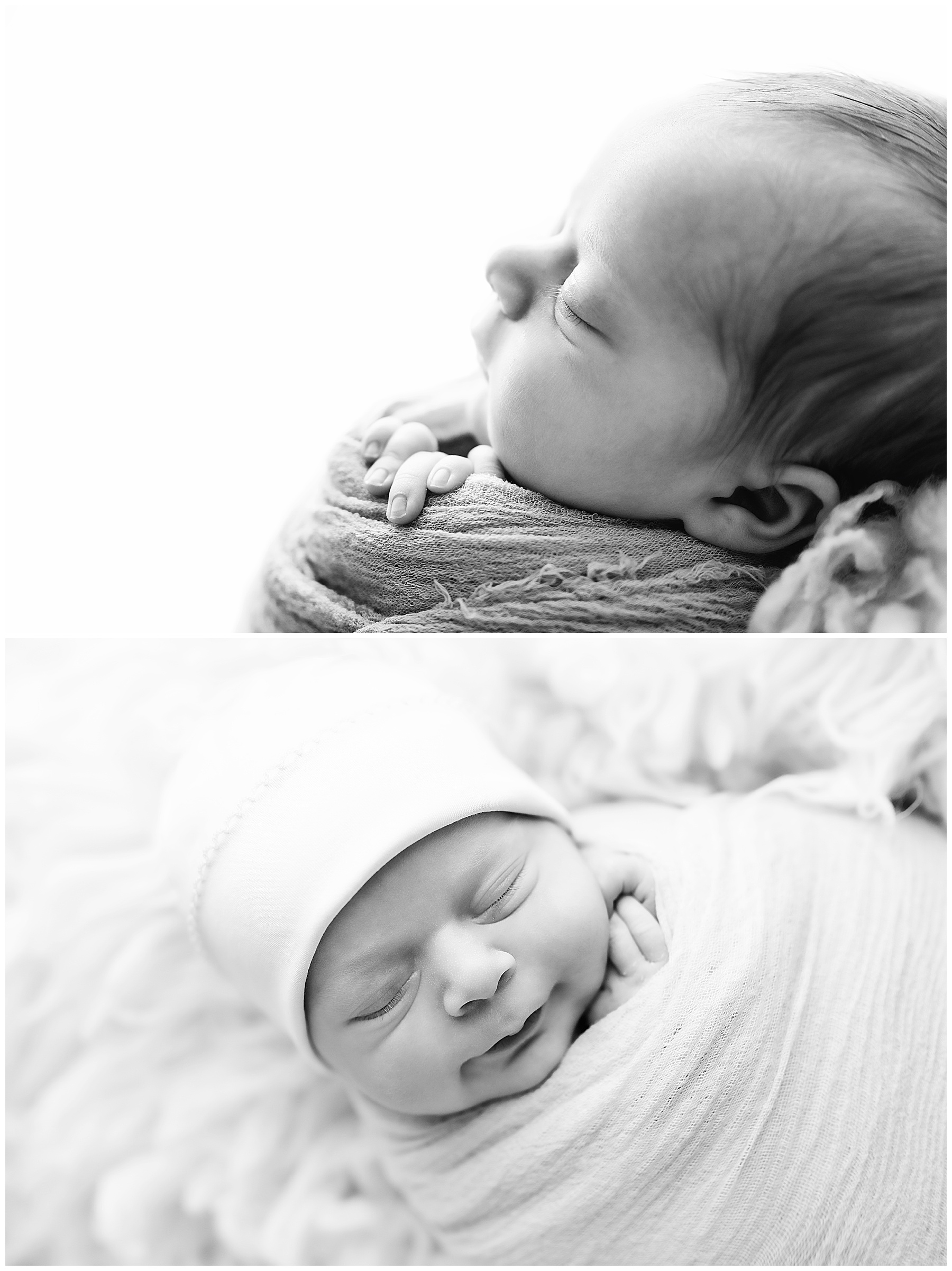 Newborn baby boy swaddled for his newborn photo session