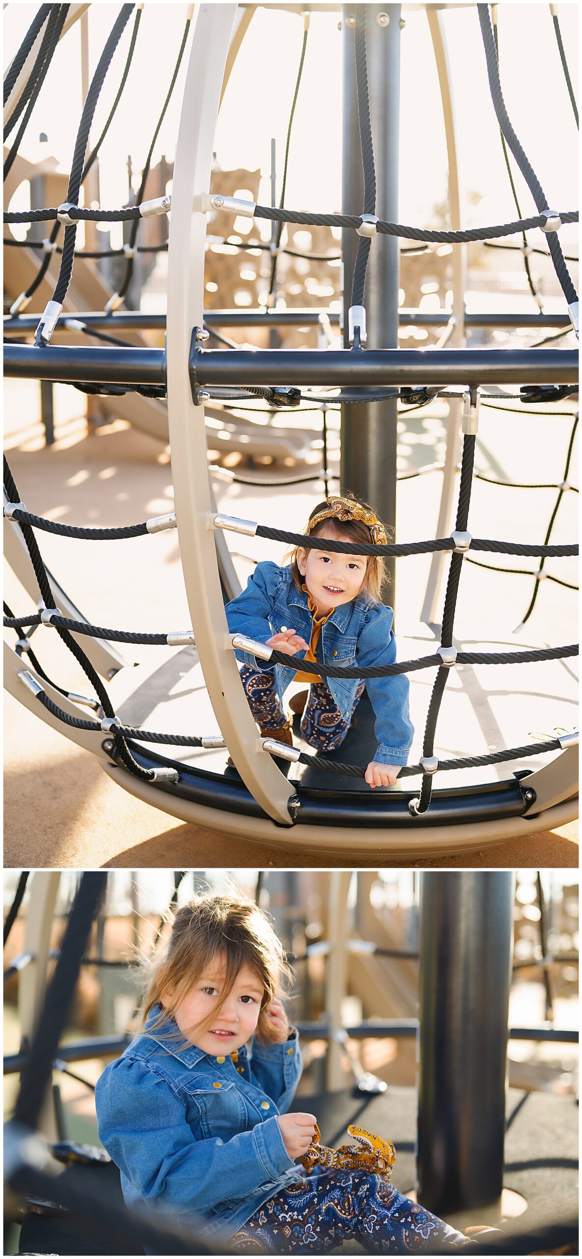 girl playing on the playground during her photo session