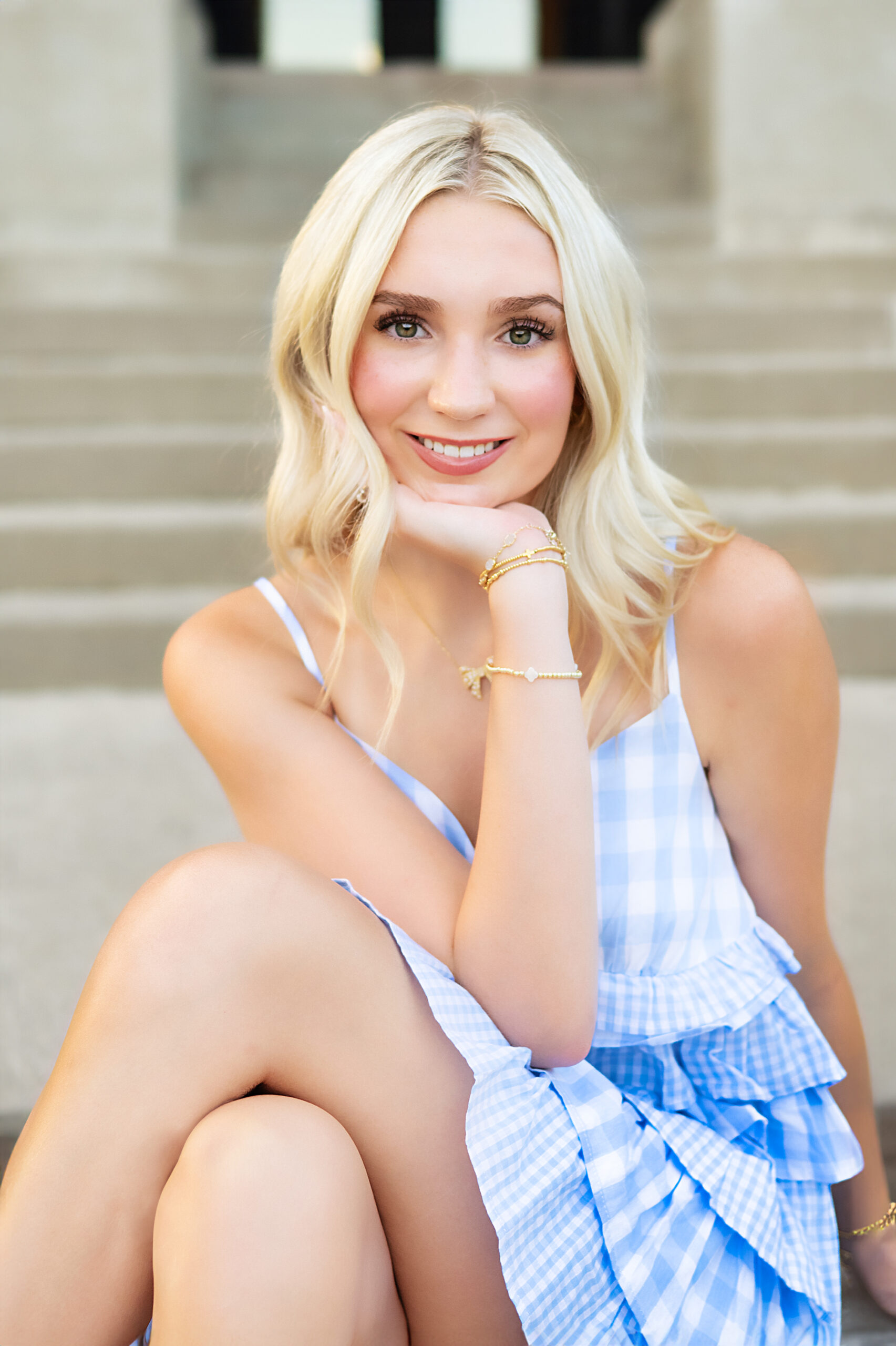 Close-up portrait of senior girl with golden hour light, SMU senior photo session